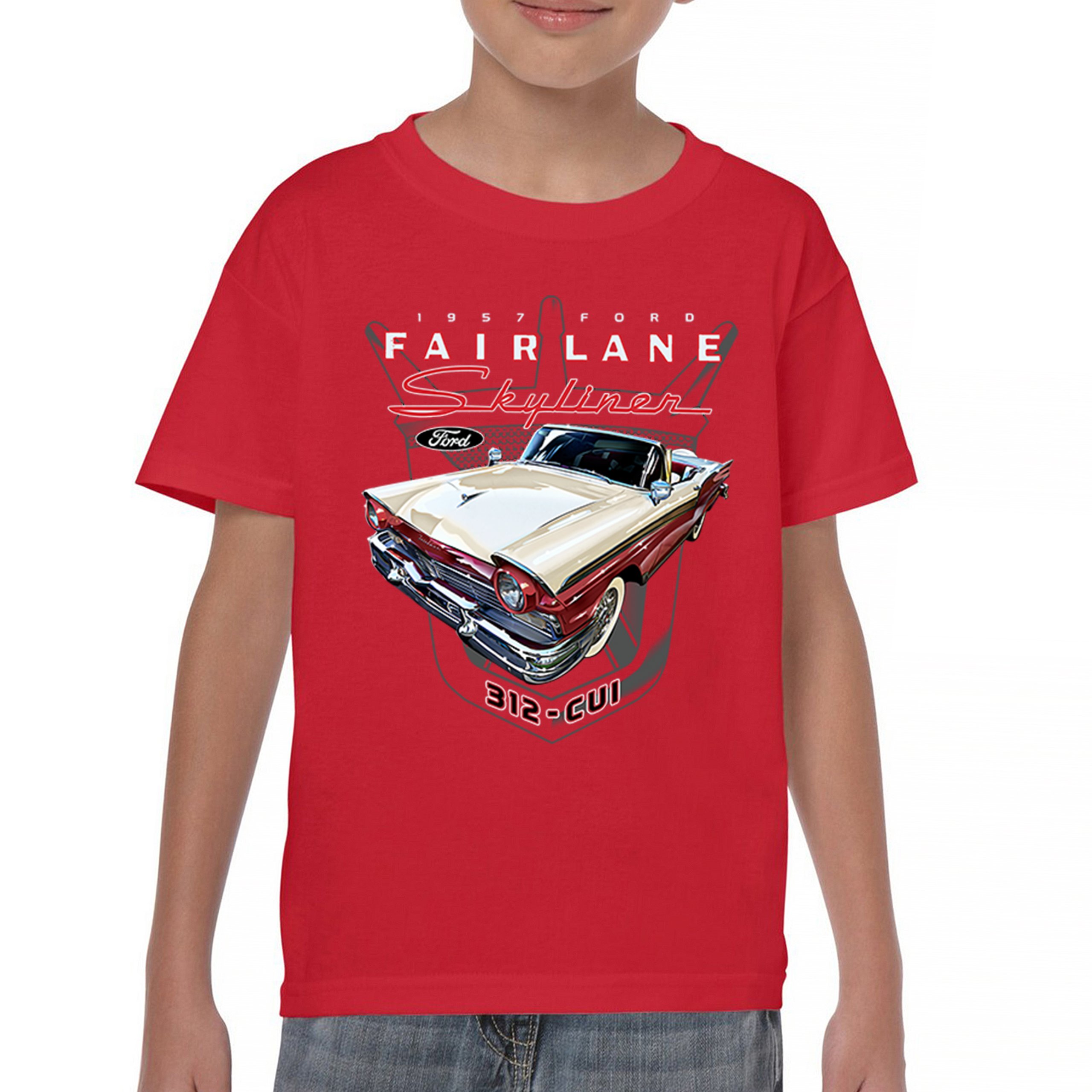 Ford Fairlane Skyliner Crest Youth T-shirt 1957 Vintage Classic FoMoCo Kids - Picture 16 of 50