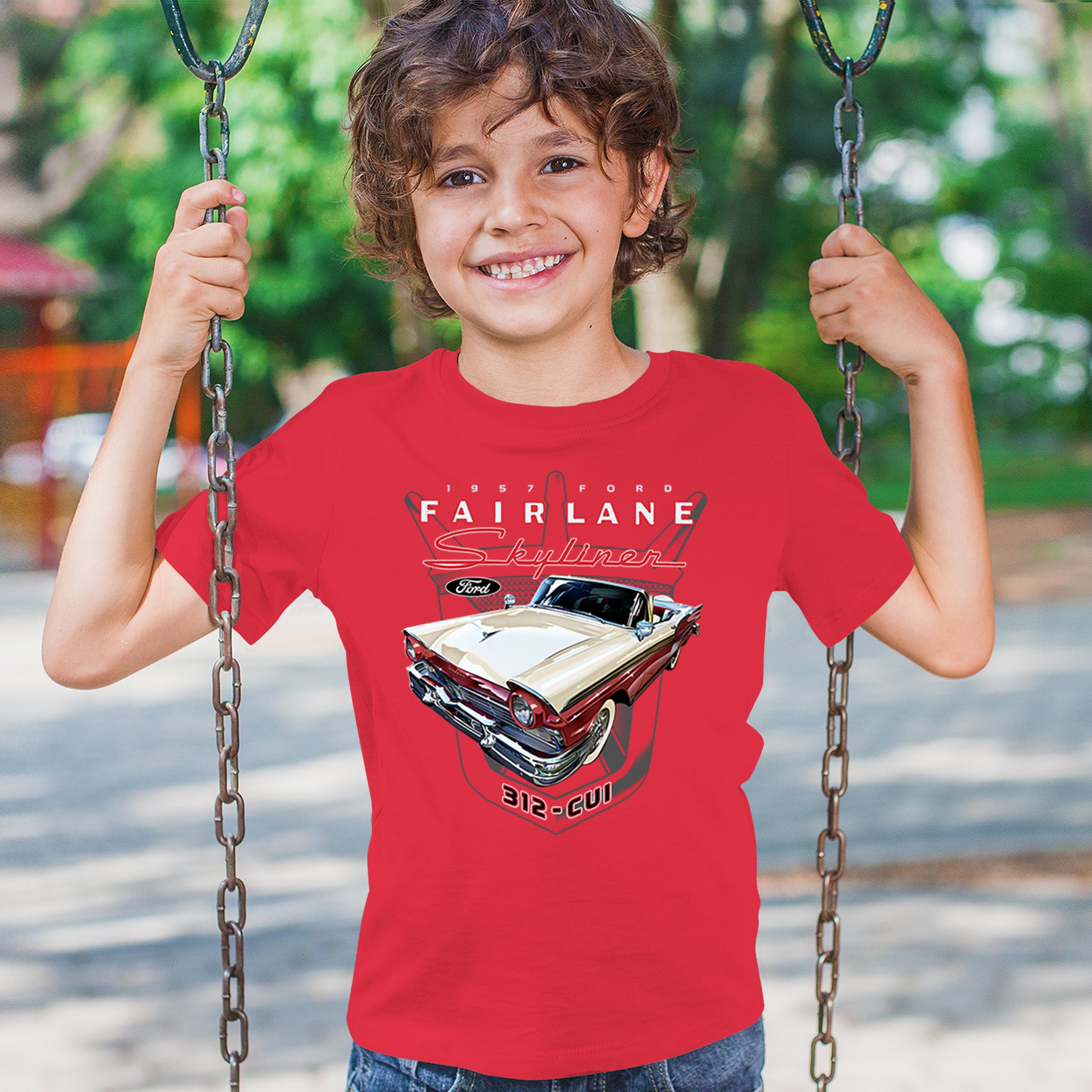 Ford Fairlane Skyliner Crest Youth T-shirt 1957 Vintage Classic FoMoCo Kids - Picture 19 of 50
