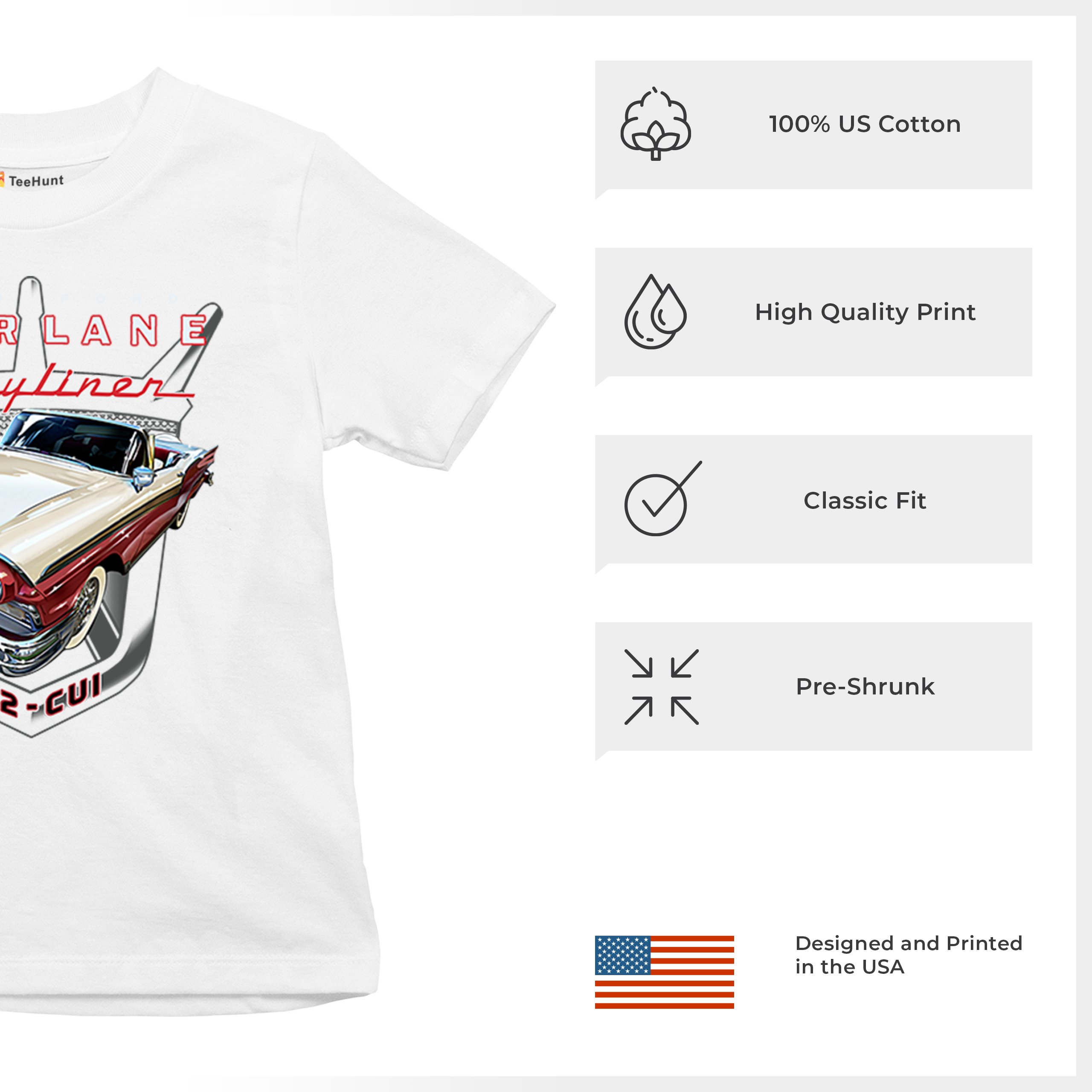 Ford Fairlane Skyliner Crest Youth T-shirt 1957 Vintage Classic FoMoCo Kids - Picture 28 of 50