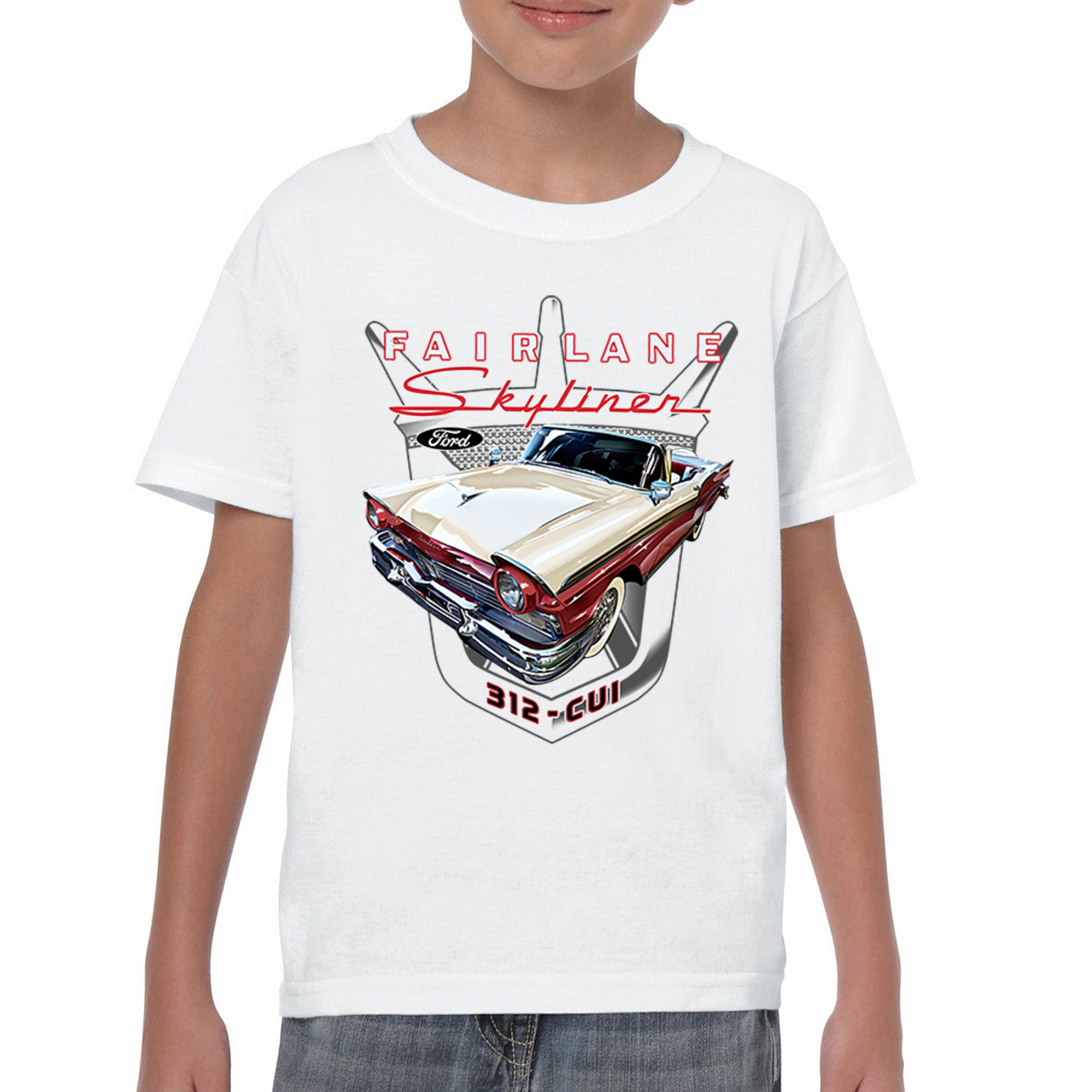 Ford Fairlane Skyliner Crest Youth T-shirt 1957 Vintage Classic FoMoCo Kids - Picture 23 of 50