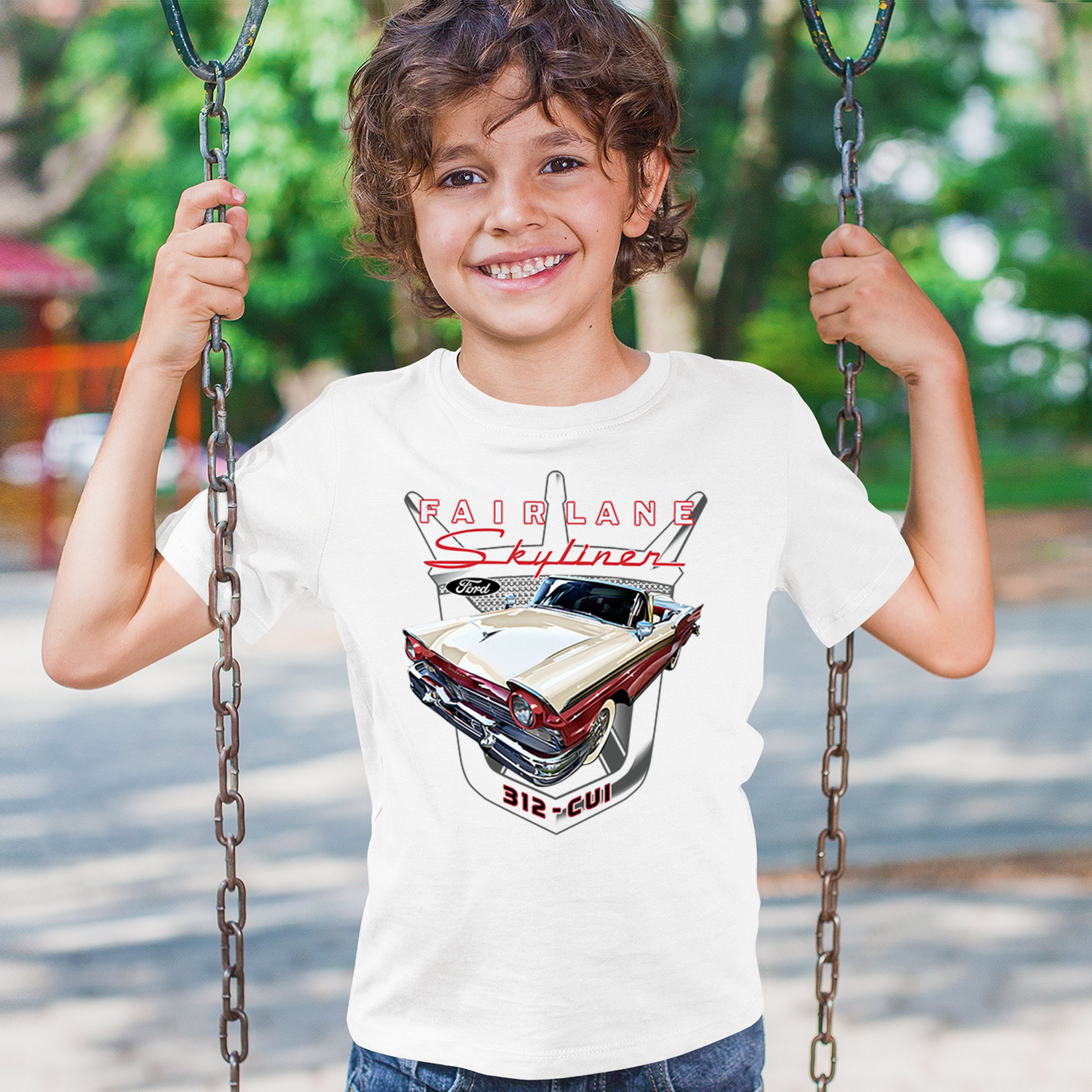 Ford Fairlane Skyliner Crest Youth T-shirt 1957 Vintage Classic FoMoCo Kids - Picture 26 of 50