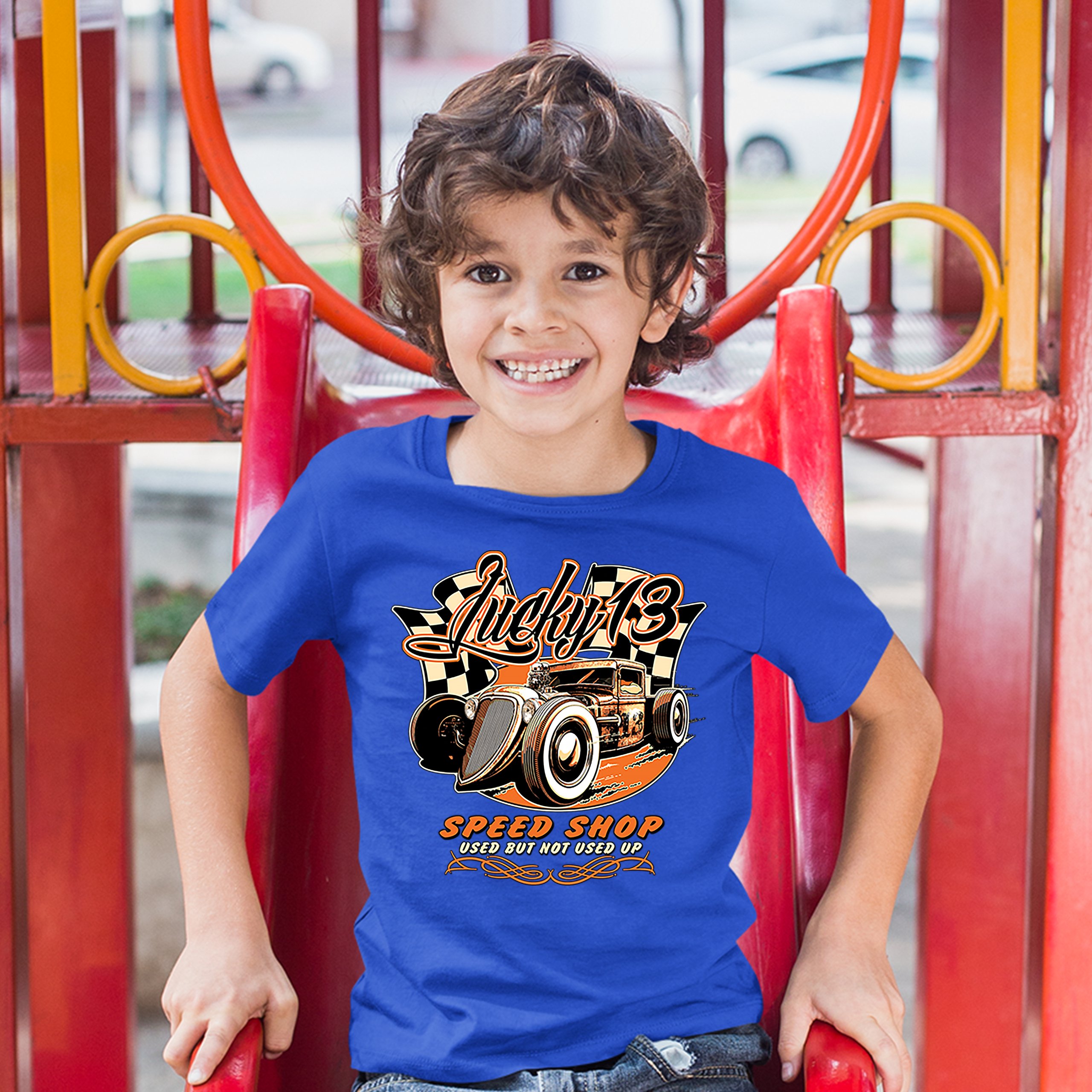 Lucky 13 Speed Shop Youth T-shirt Rat Rod Route 66 Vintage Racing Car Kids - Picture 25 of 29