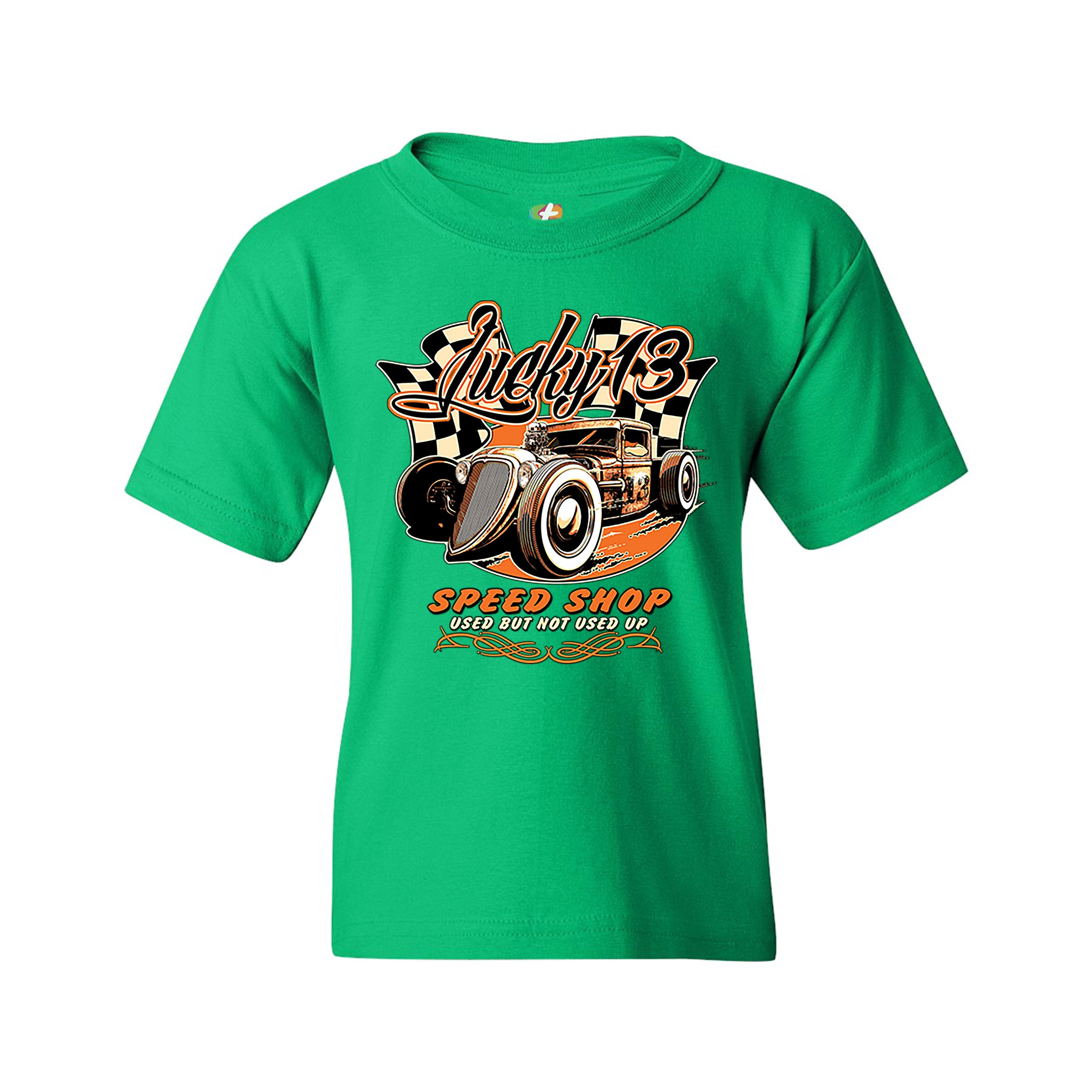 Lucky 13 Speed Shop Youth T-shirt Rat Rod Route 66 Vintage Racing Car Kids - Picture 19 of 29