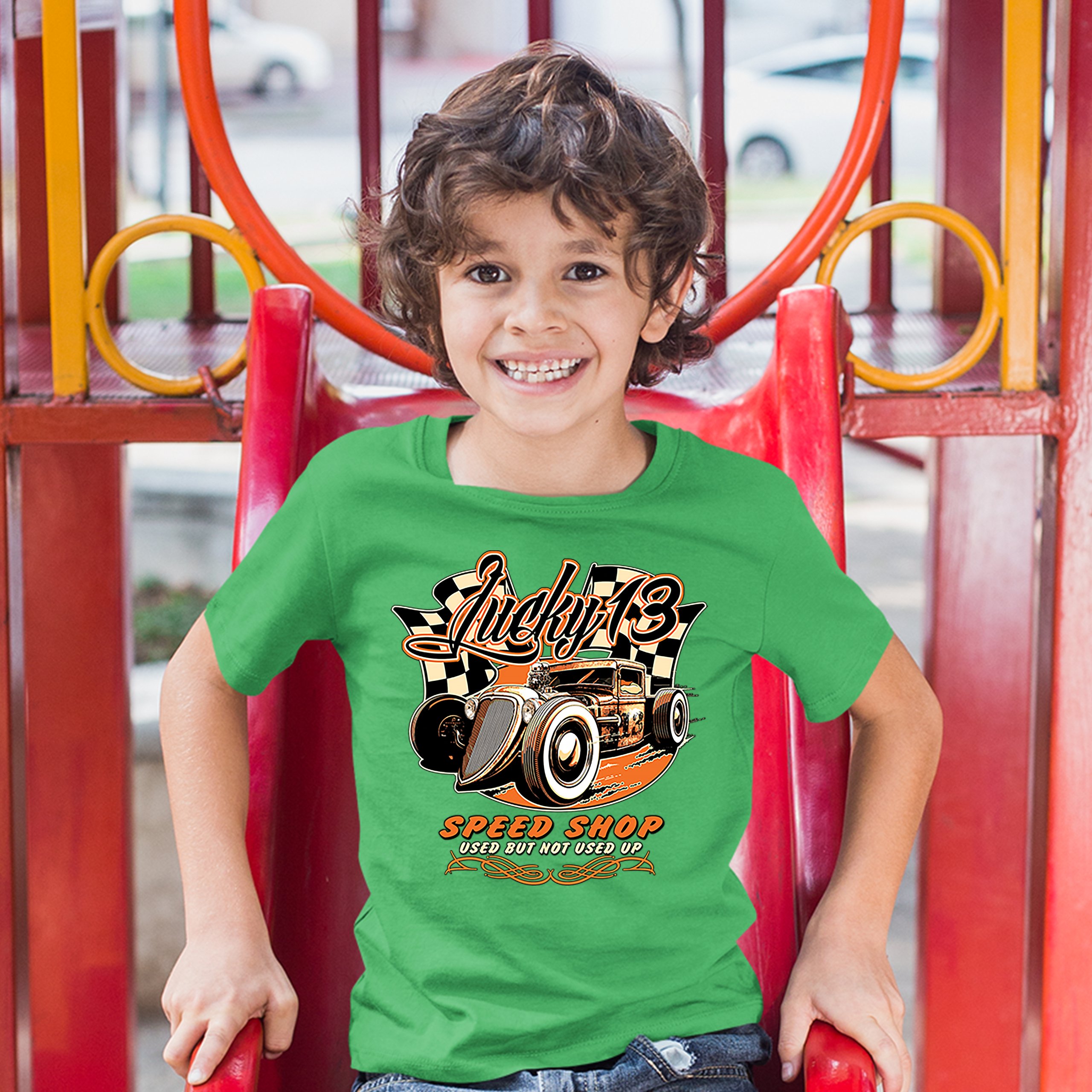 Lucky 13 Speed Shop Youth T-shirt Rat Rod Route 66 Vintage Racing Car Kids - Picture 21 of 29