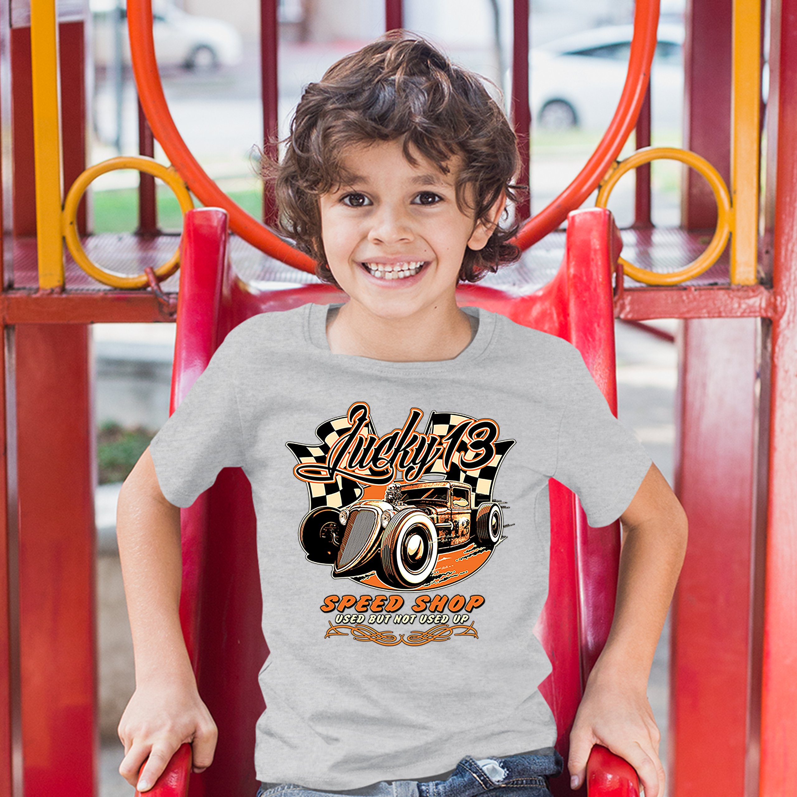 Lucky 13 Speed Shop Youth T-shirt Rat Rod Route 66 Vintage Racing Car Kids - Picture 9 of 29