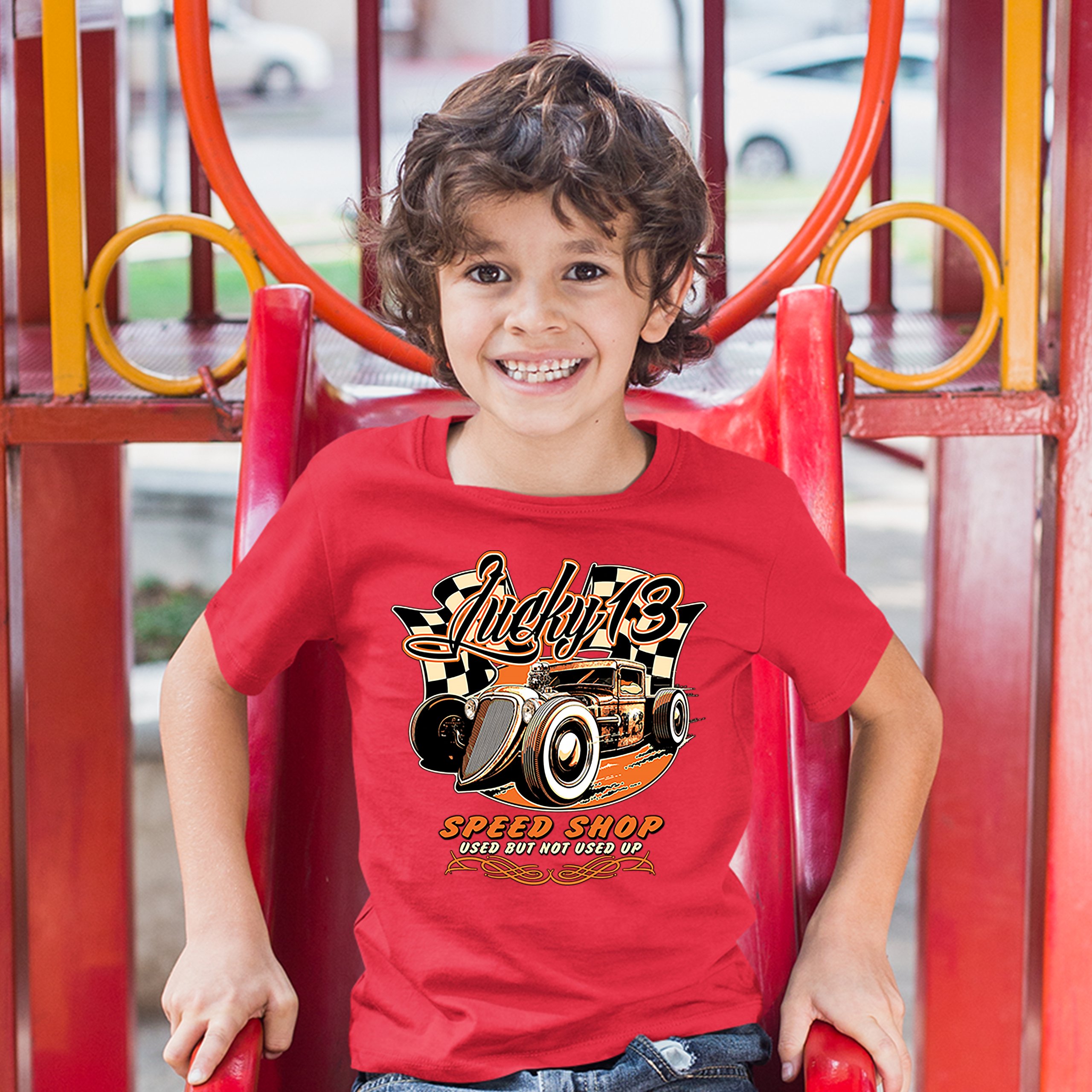 Lucky 13 Speed Shop Youth T-shirt Rat Rod Route 66 Vintage Racing Car Kids - Picture 13 of 29