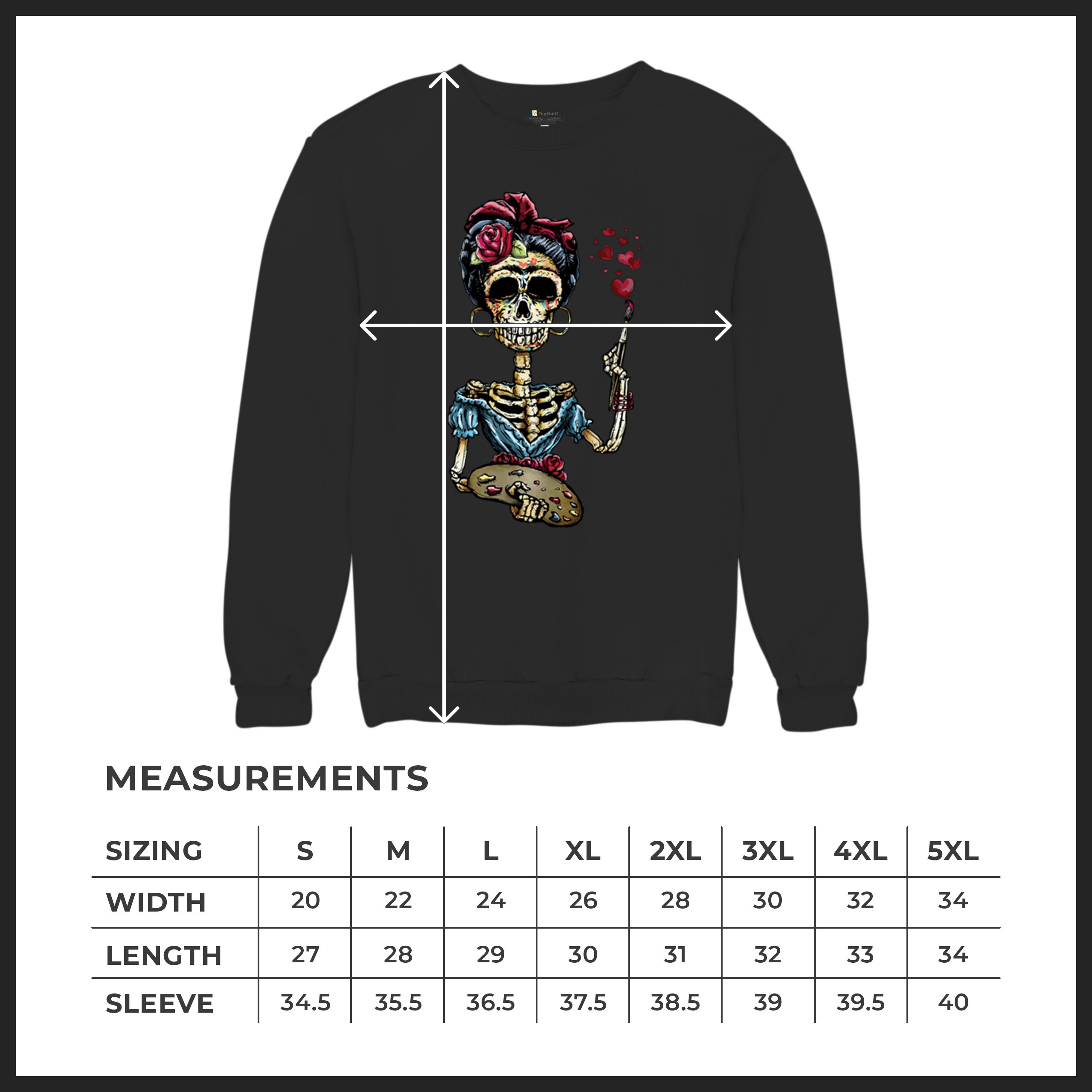 Frida Kahlo Sugar Skull Sweatshirt Calavera Mexican Day of the Dead Crewneck - Picture 8 of 50