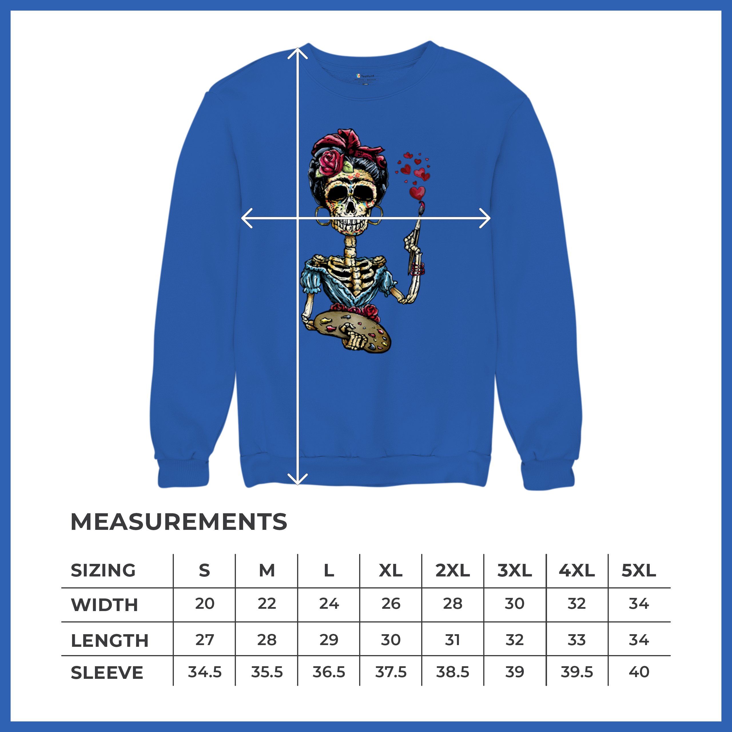 Frida Kahlo Sugar Skull Sweatshirt Calavera Mexican Day of the Dead Crewneck - Picture 50 of 50