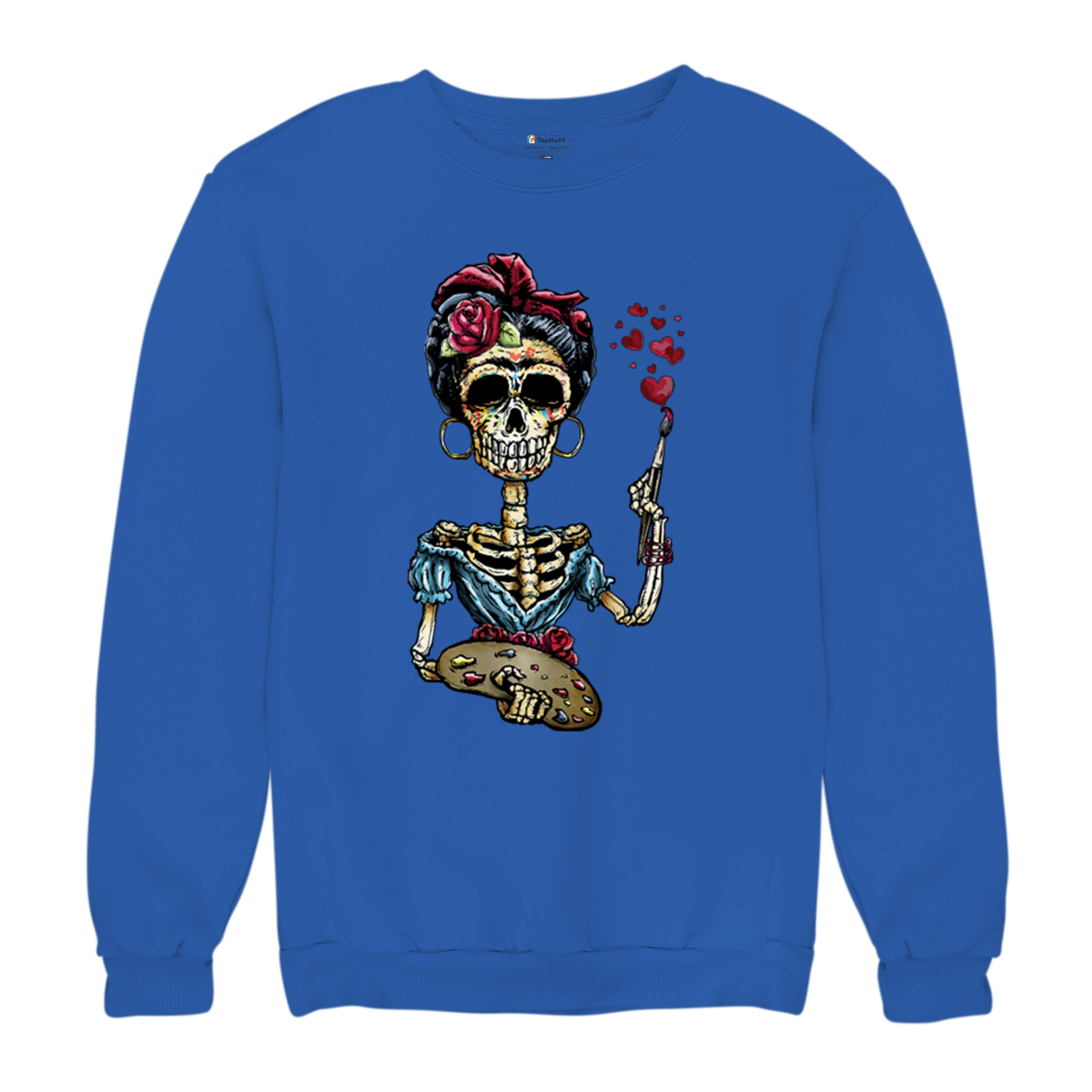 Frida Kahlo Sugar Skull Sweatshirt Calavera Mexican Day of the Dead Crewneck - Picture 48 of 50