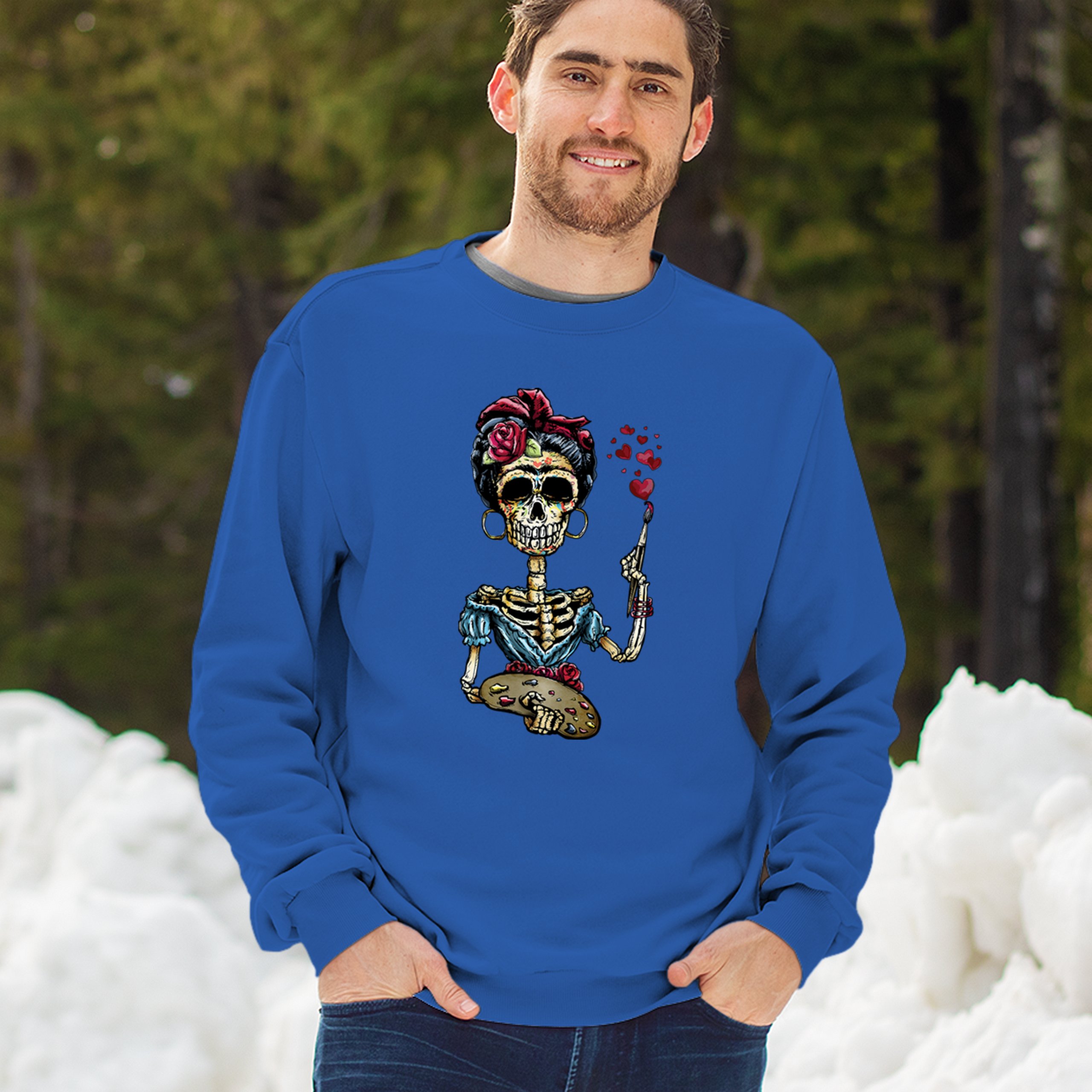 Frida Kahlo Sugar Skull Sweatshirt Calavera Mexican Day of the Dead Crewneck - Picture 47 of 50