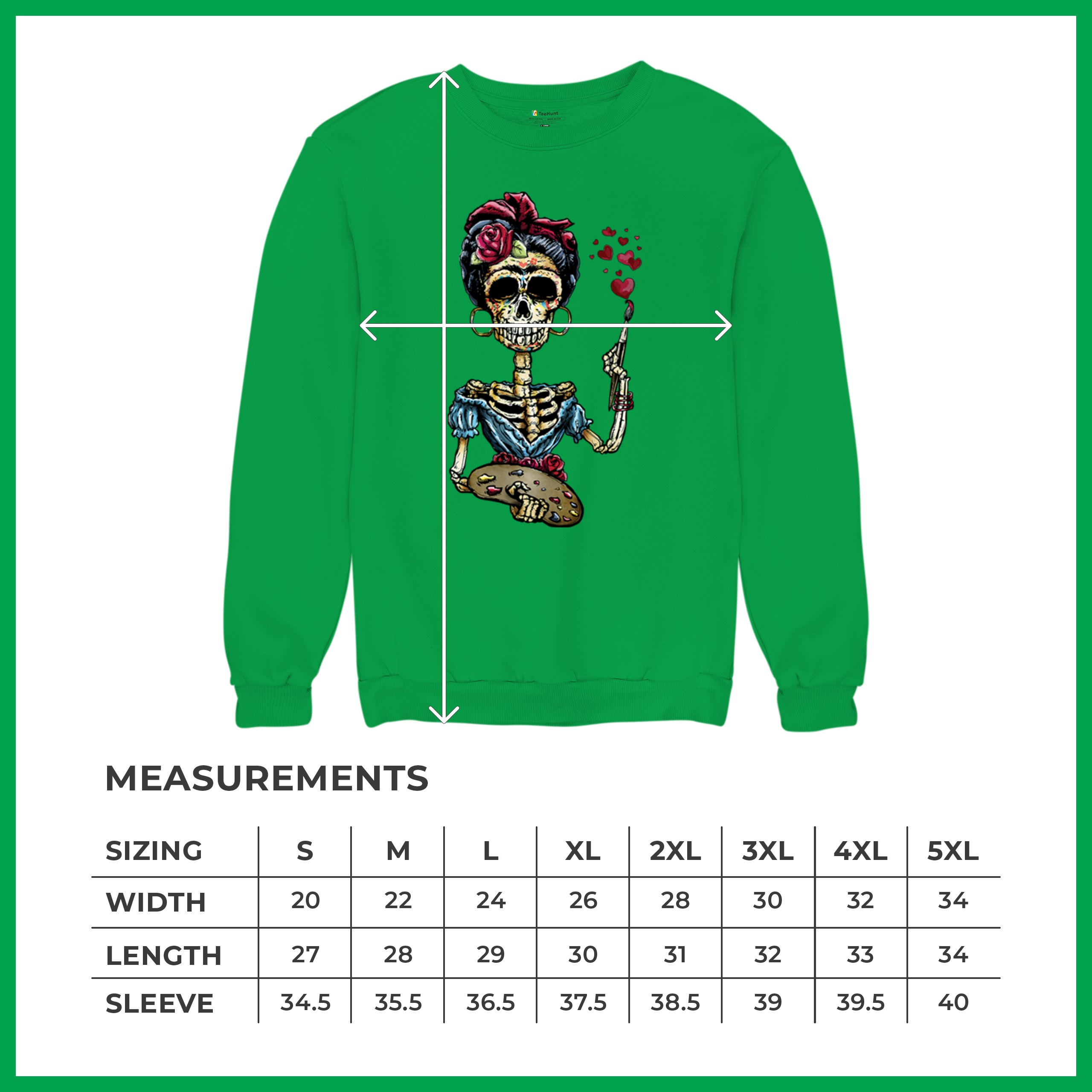 Frida Kahlo Sugar Skull Sweatshirt Calavera Mexican Day of the Dead Crewneck - Picture 43 of 50