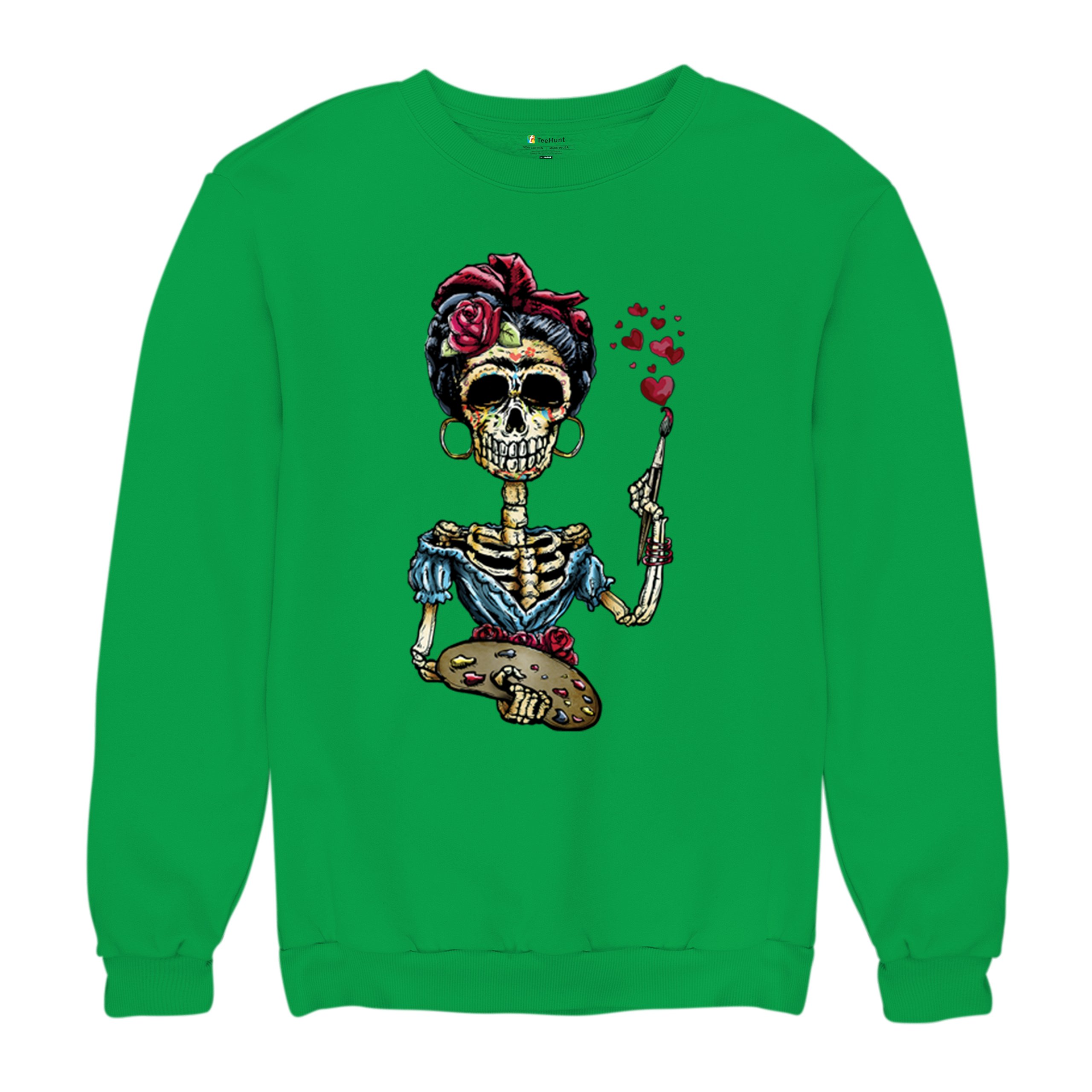 Frida Kahlo Sugar Skull Sweatshirt Calavera Mexican Day of the Dead Crewneck - Picture 41 of 50