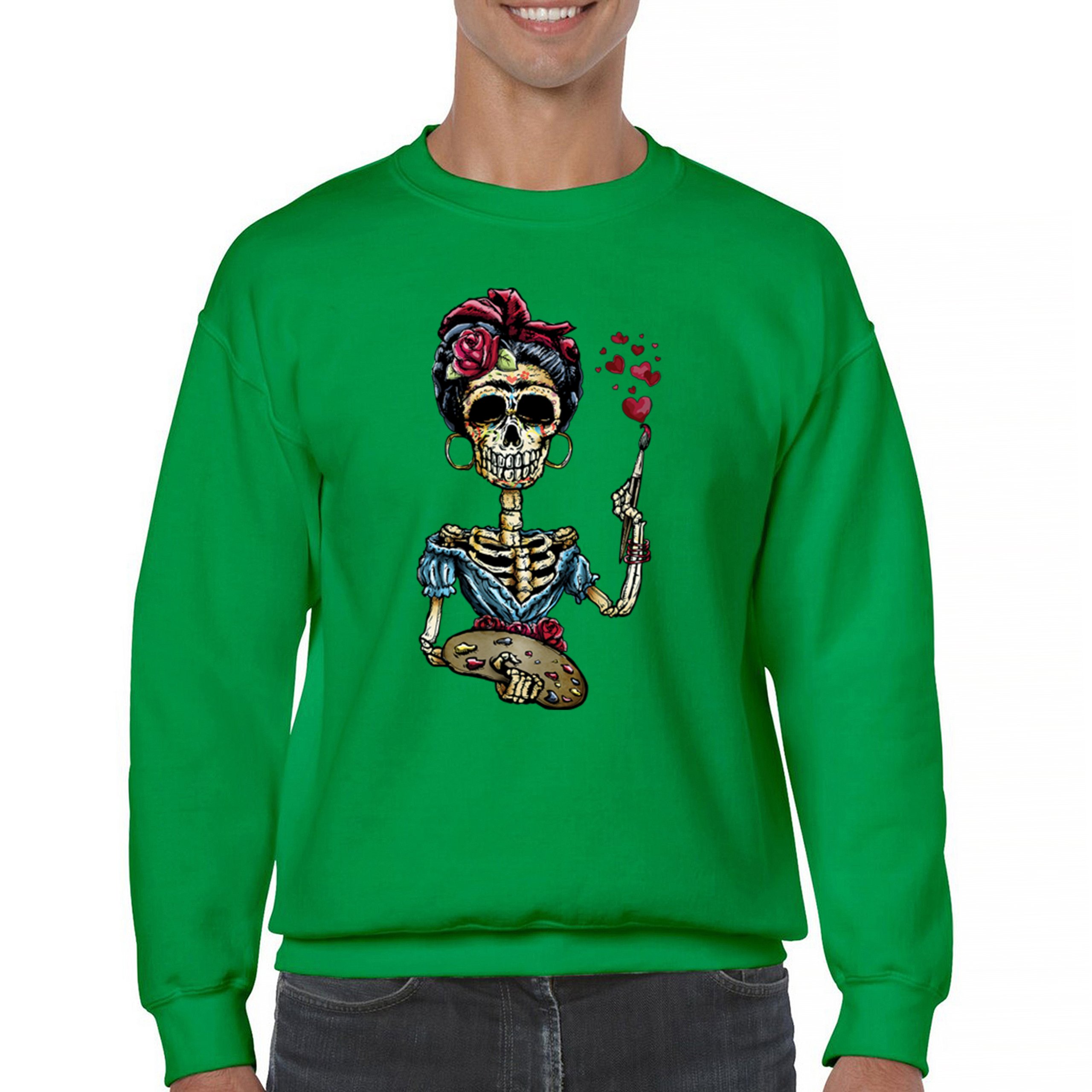 Frida Kahlo Sugar Skull Sweatshirt Calavera Mexican Day of the Dead Crewneck - Picture 37 of 50