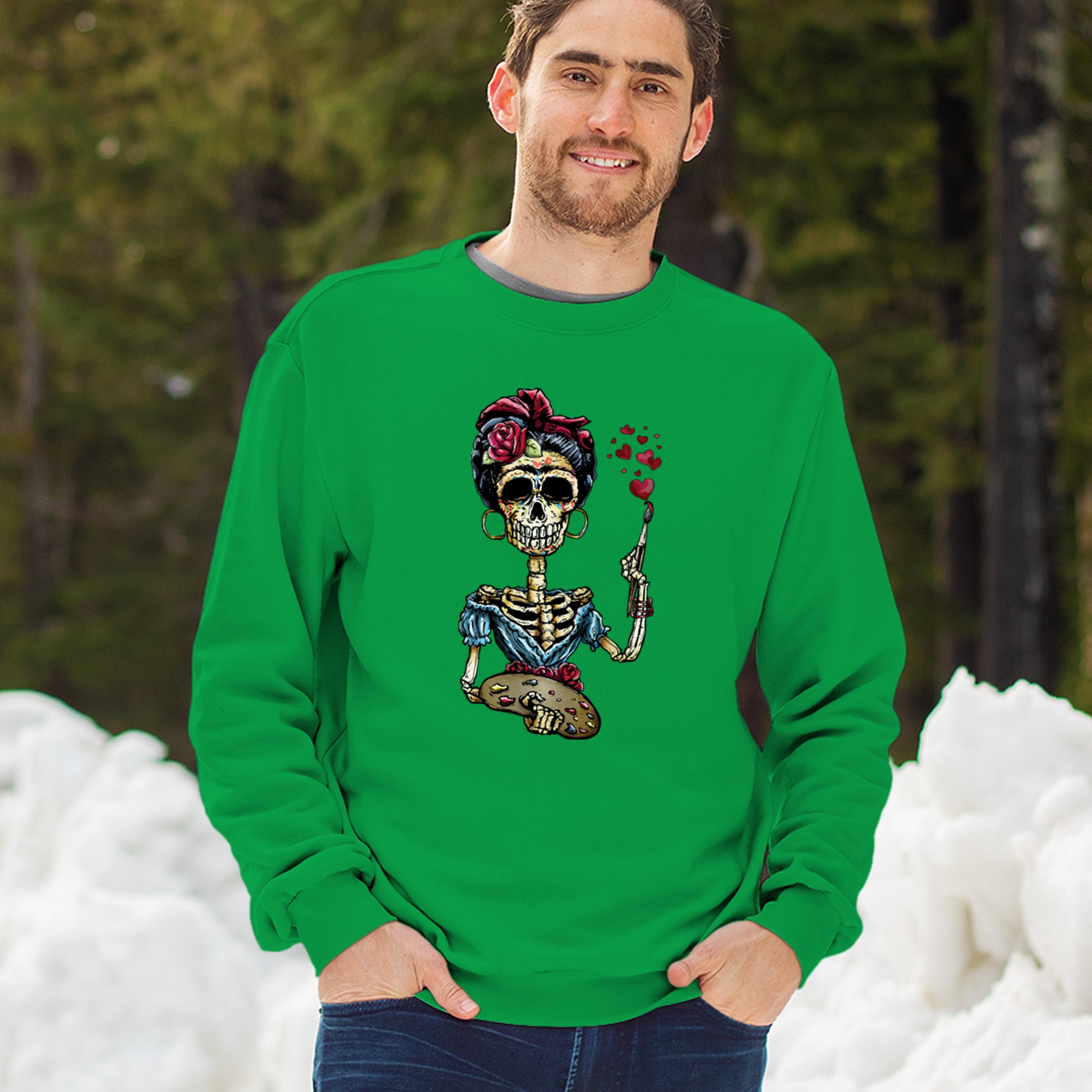 Frida Kahlo Sugar Skull Sweatshirt Calavera Mexican Day of the Dead Crewneck - Picture 40 of 50