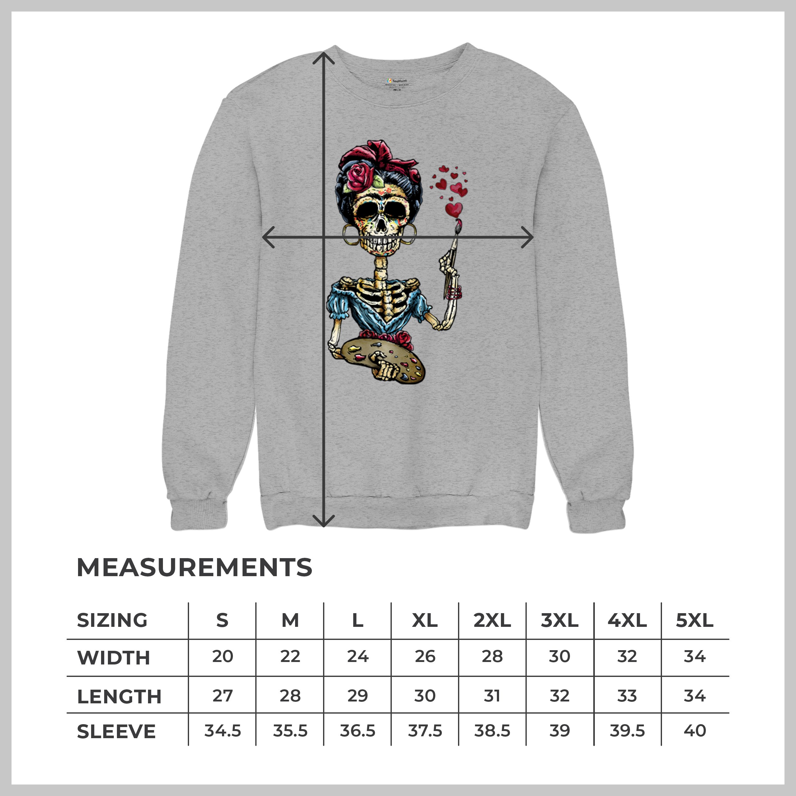 Frida Kahlo Sugar Skull Sweatshirt Calavera Mexican Day of the Dead Crewneck - Picture 15 of 50