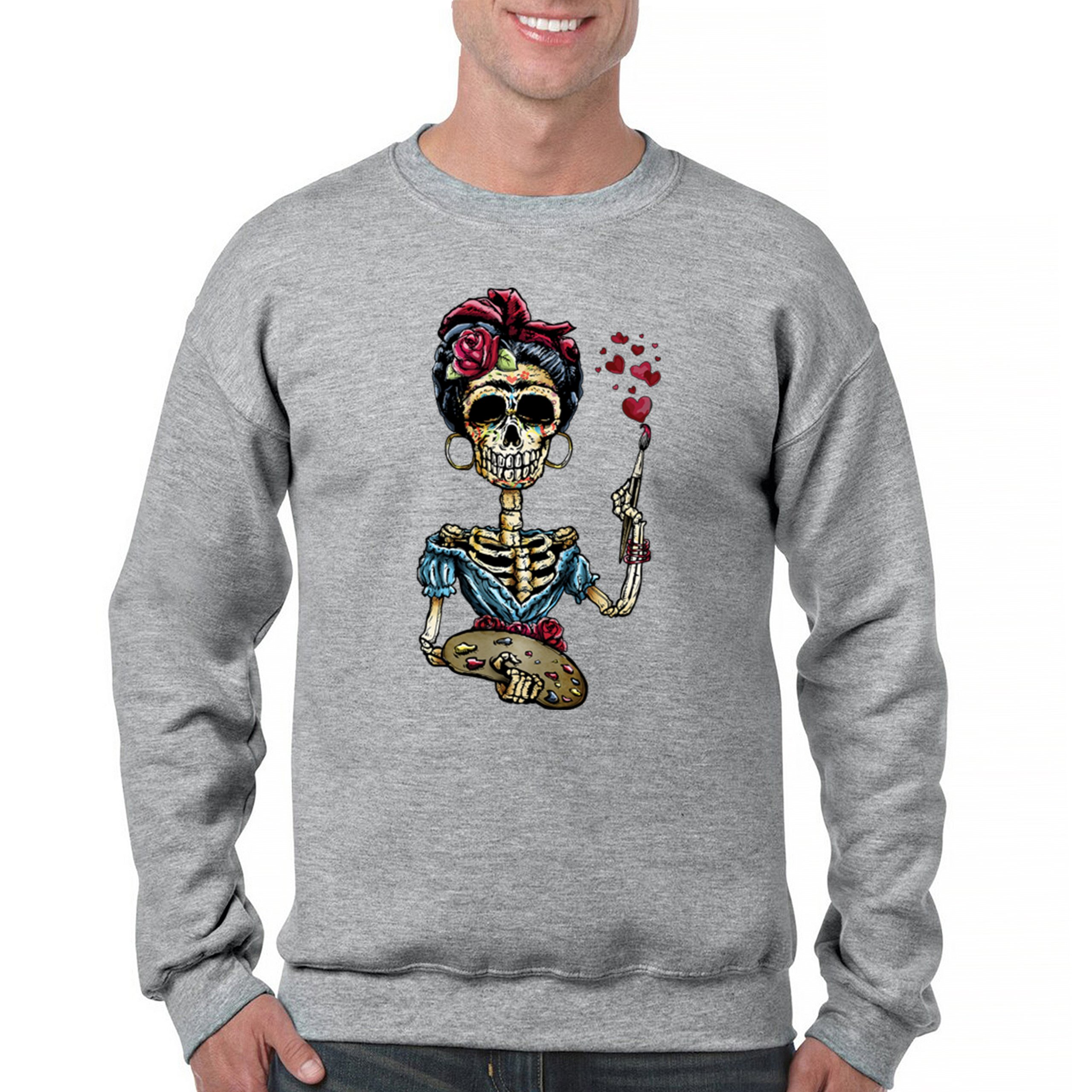 Frida Kahlo Sugar Skull Sweatshirt Calavera Mexican Day of the Dead Crewneck - Picture 9 of 50