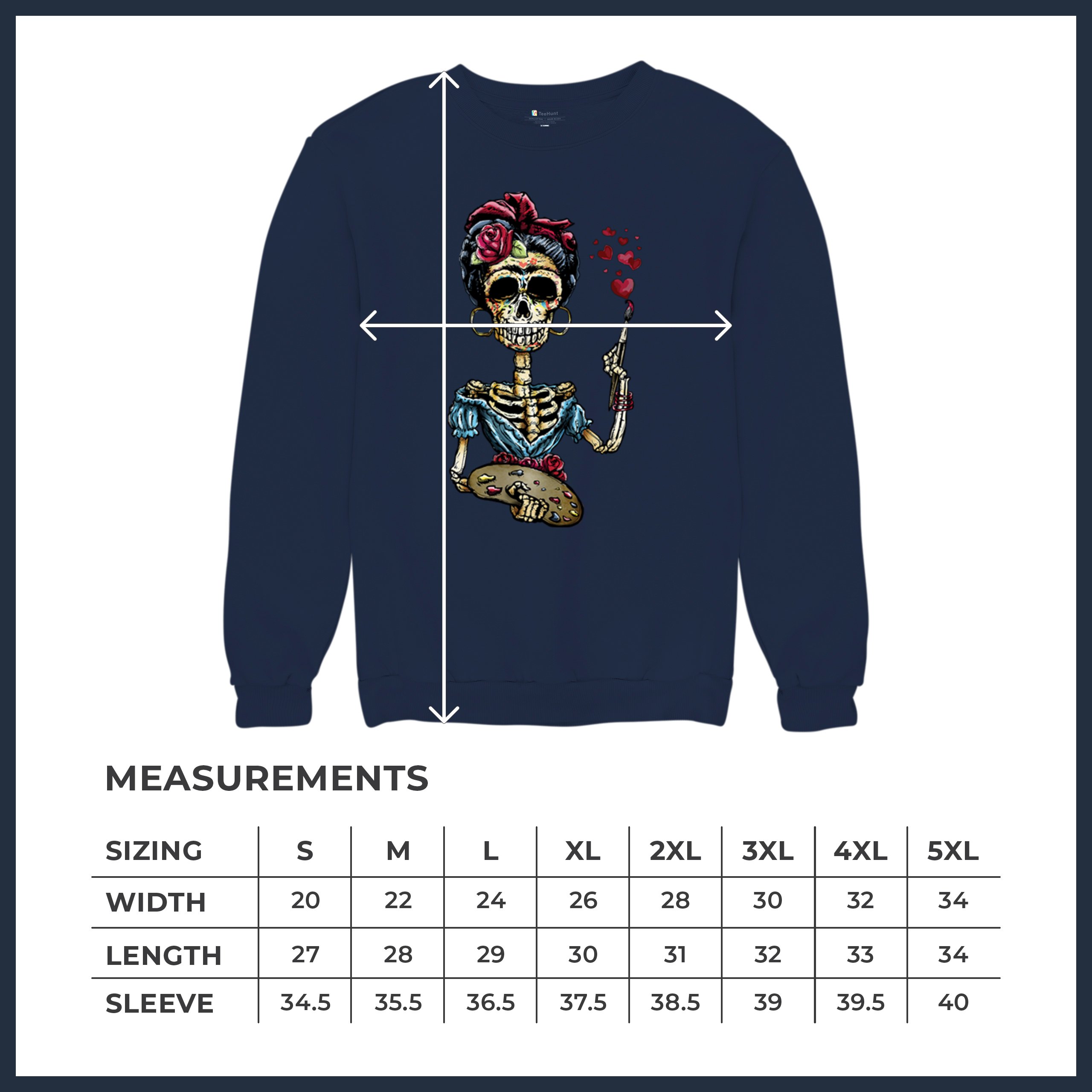 Frida Kahlo Sugar Skull Sweatshirt Calavera Mexican Day of the Dead Crewneck - Picture 36 of 50