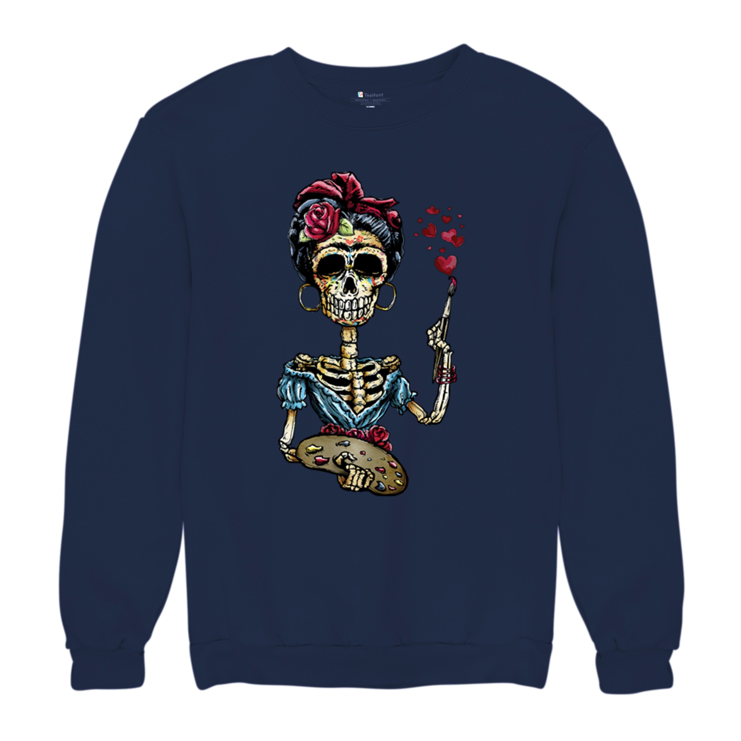 Frida Kahlo Sugar Skull Sweatshirt Calavera Mexican Day of the Dead Crewneck - Picture 34 of 50