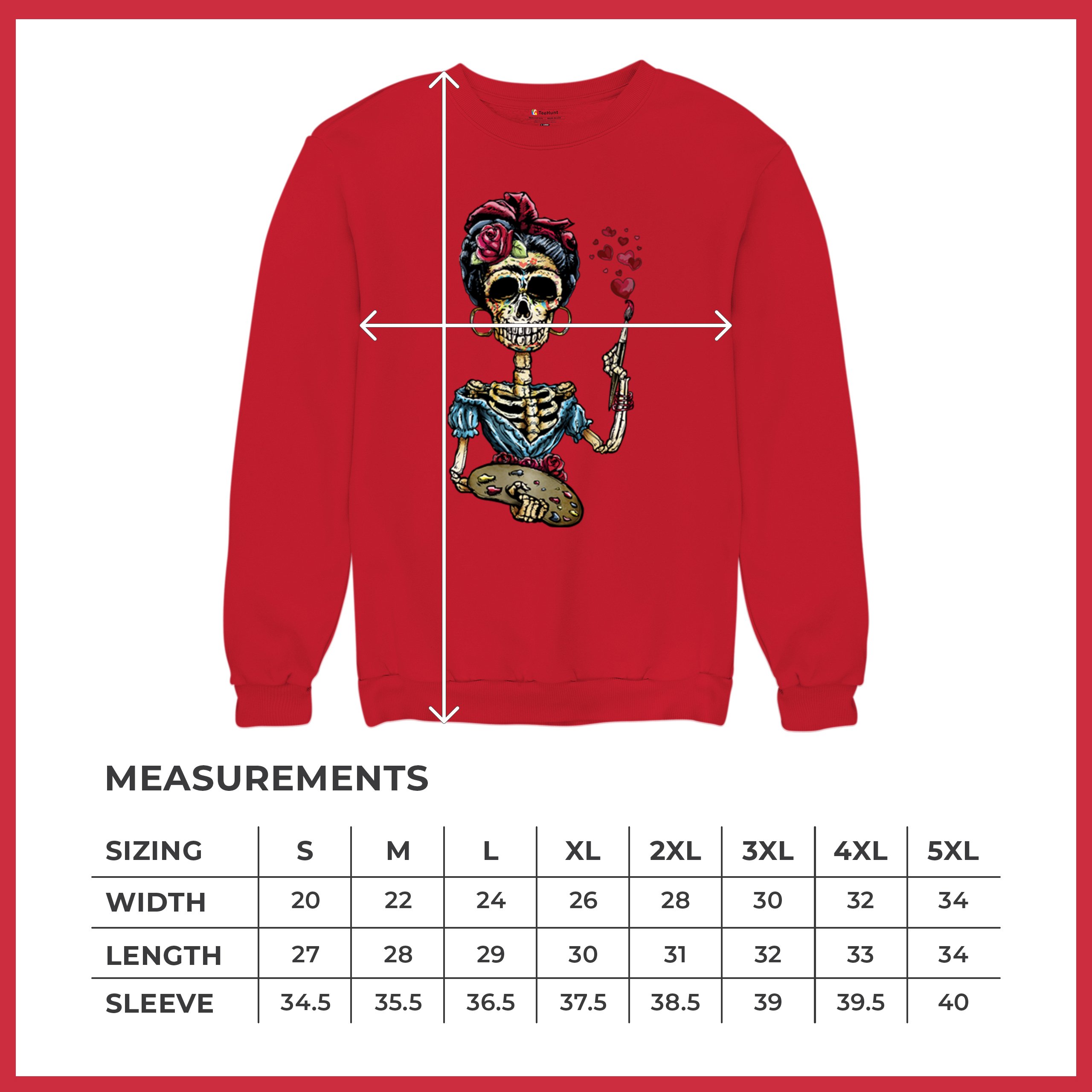 Frida Kahlo Sugar Skull Sweatshirt Calavera Mexican Day of the Dead Crewneck - Picture 22 of 50