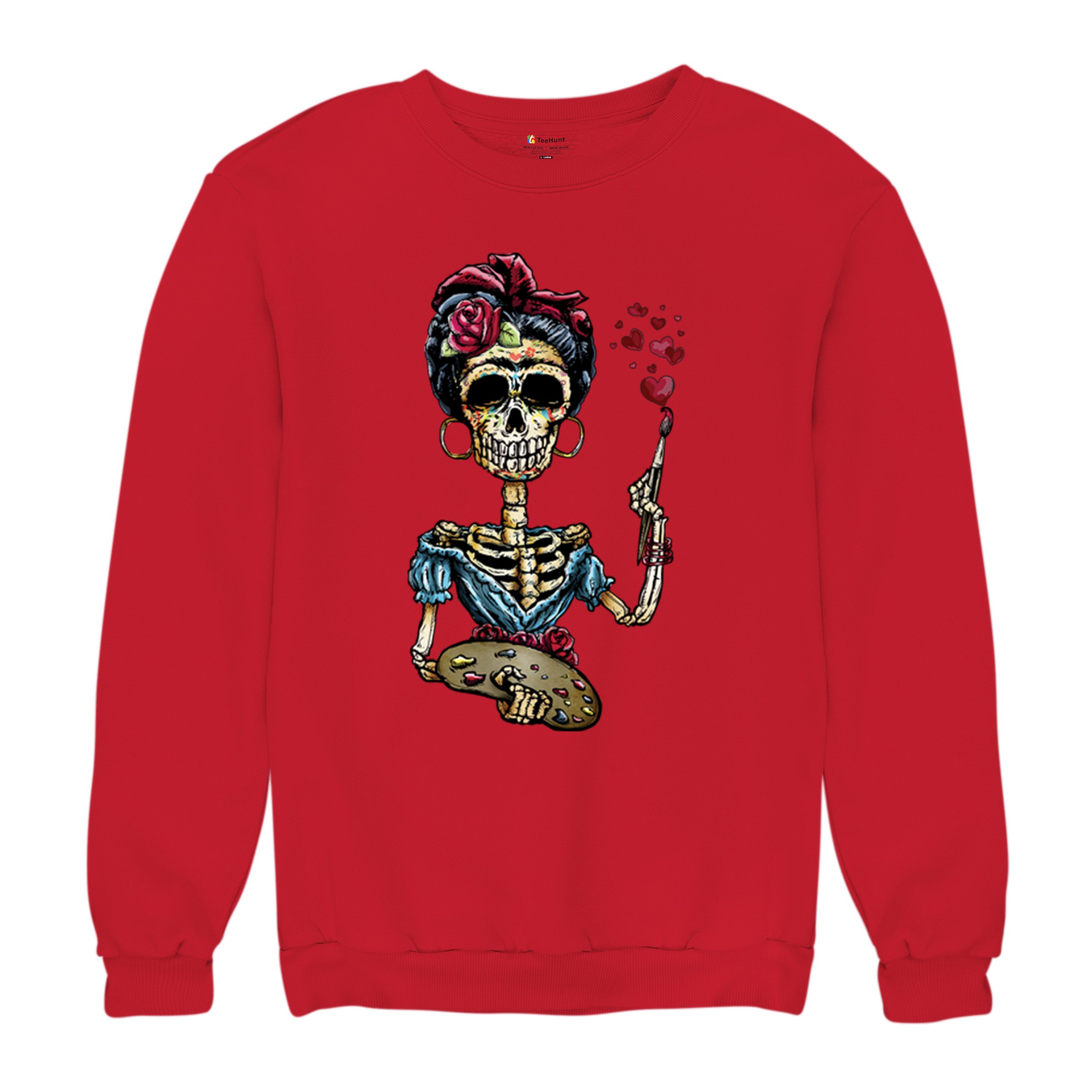 Frida Kahlo Sugar Skull Sweatshirt Calavera Mexican Day of the Dead Crewneck - Picture 20 of 50