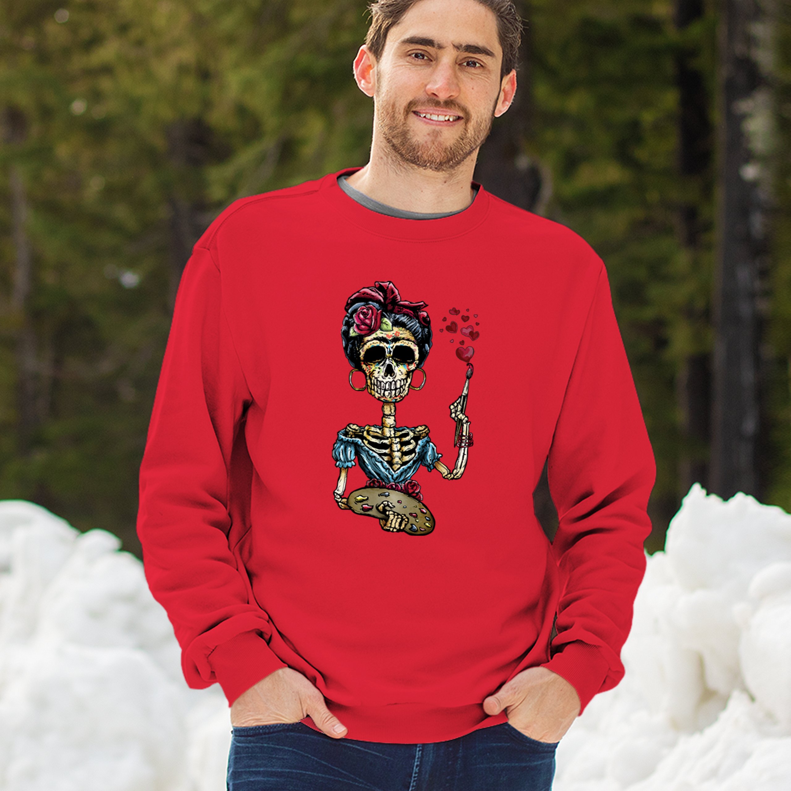 Frida Kahlo Sugar Skull Sweatshirt Calavera Mexican Day of the Dead Crewneck - Picture 19 of 50