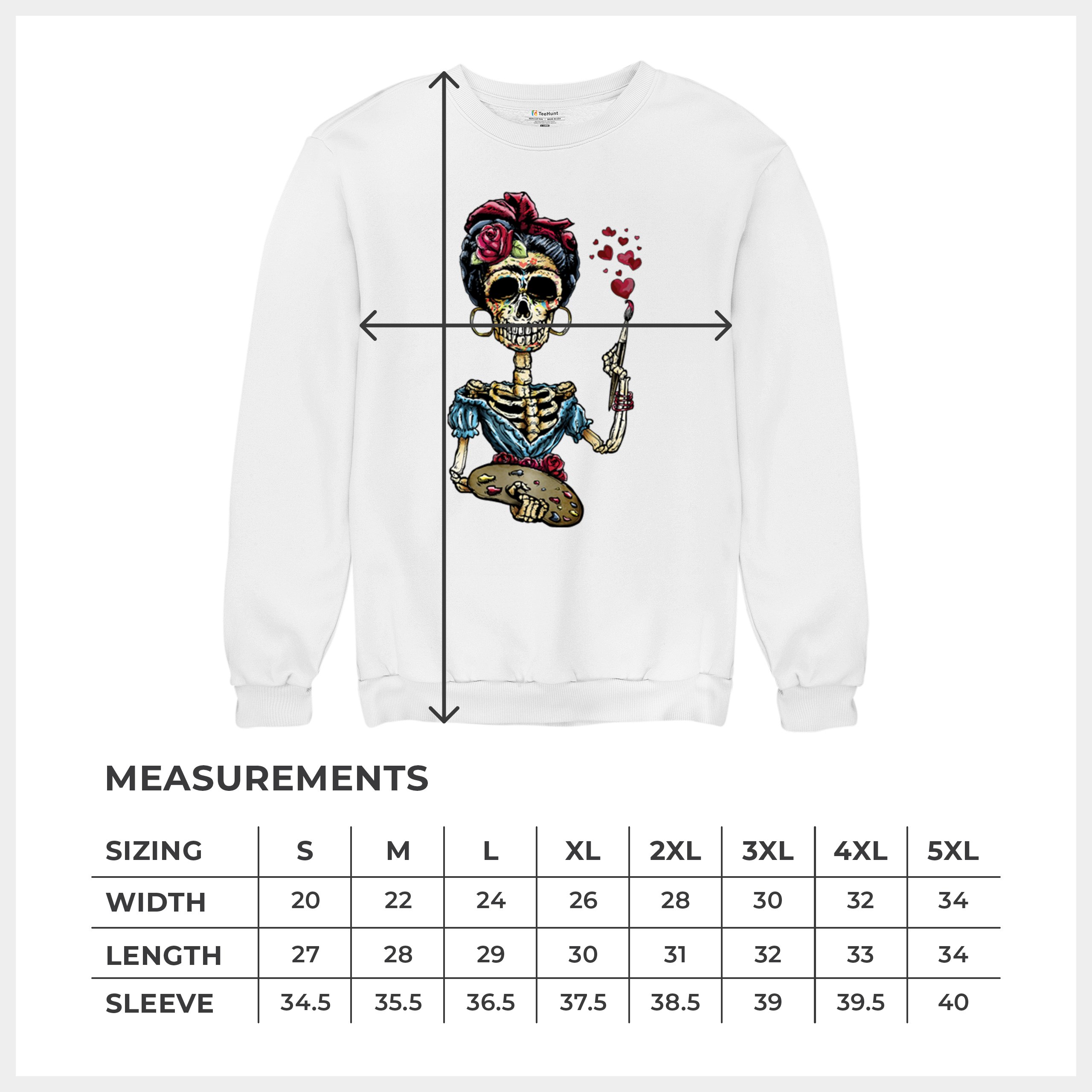 Frida Kahlo Sugar Skull Sweatshirt Calavera Mexican Day of the Dead Crewneck - Picture 29 of 50