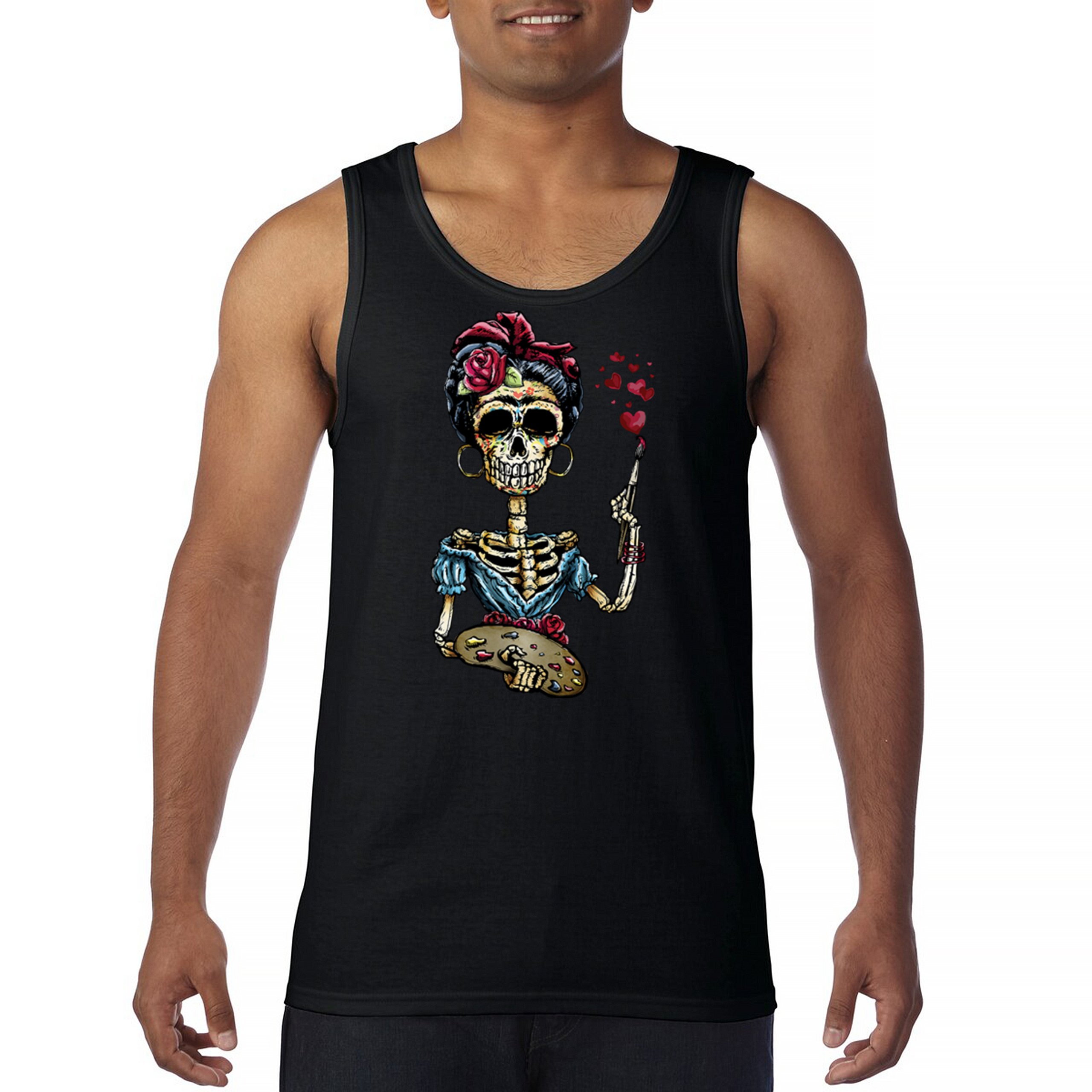 Frida Kahlo Sugar Skull Tank Top Calavera Mexican Day of the Dead Men’s Top