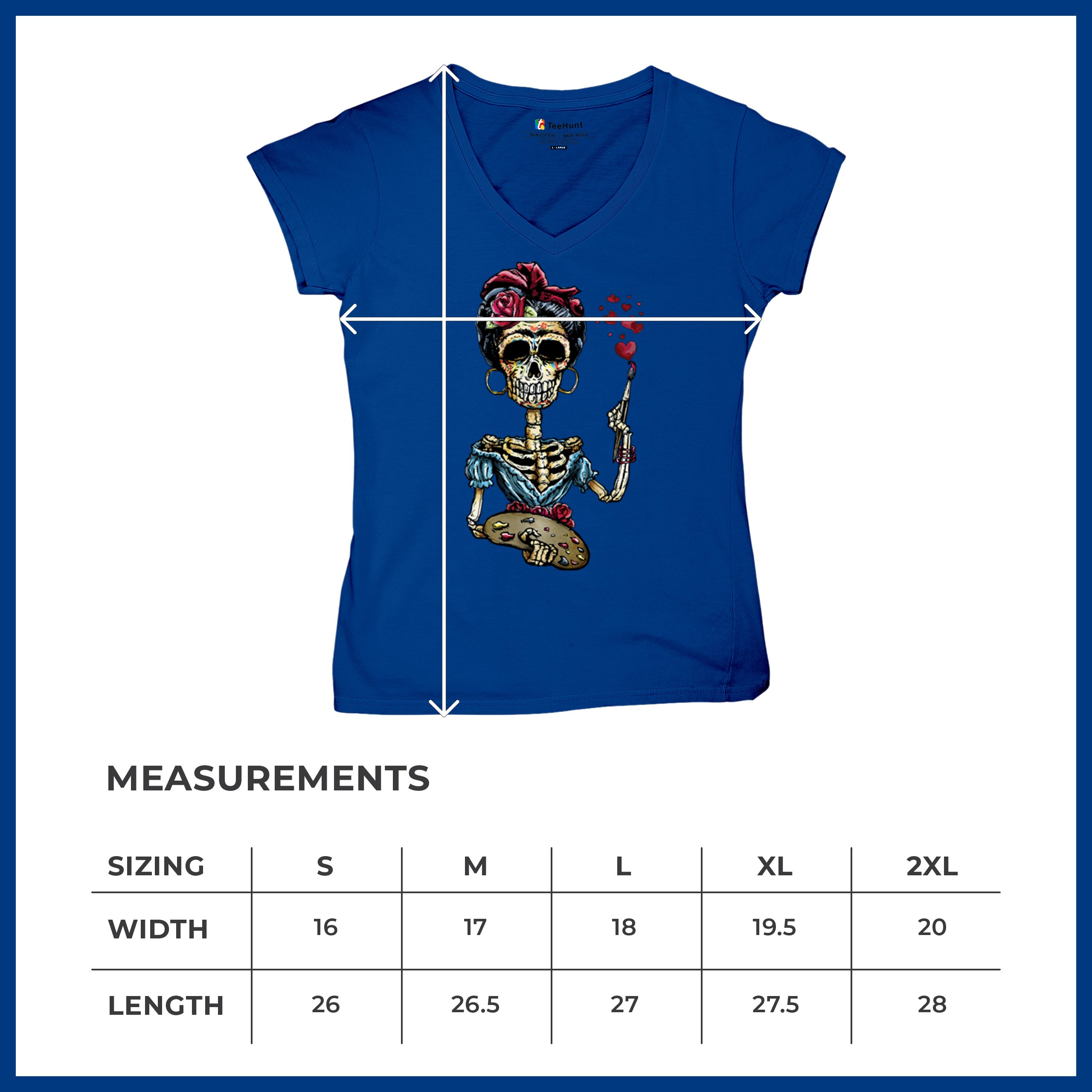 Frida Kahlo Sugar Skull Women's V-Neck T-shirt Calavera Day of the Dead Tee - Picture 57 of 71