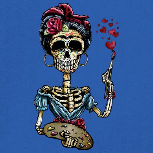 Frida Kahlo Sugar Skull Women's V-Neck T-shirt Calavera Day of the Dead Tee - Picture 53 of 71