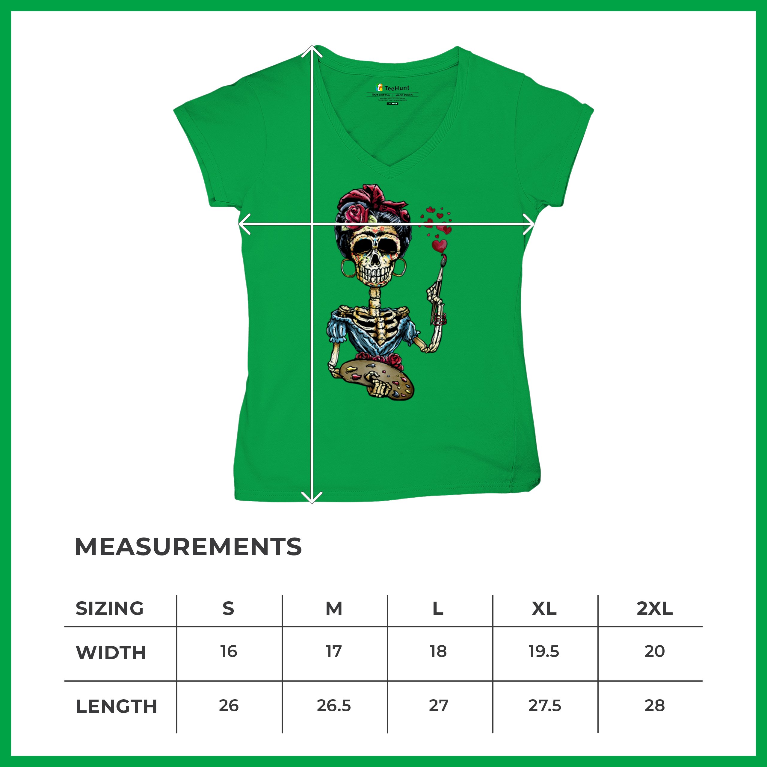 Frida Kahlo Sugar Skull Women's V-Neck T-shirt Calavera Day of the Dead Tee - Picture 50 of 71