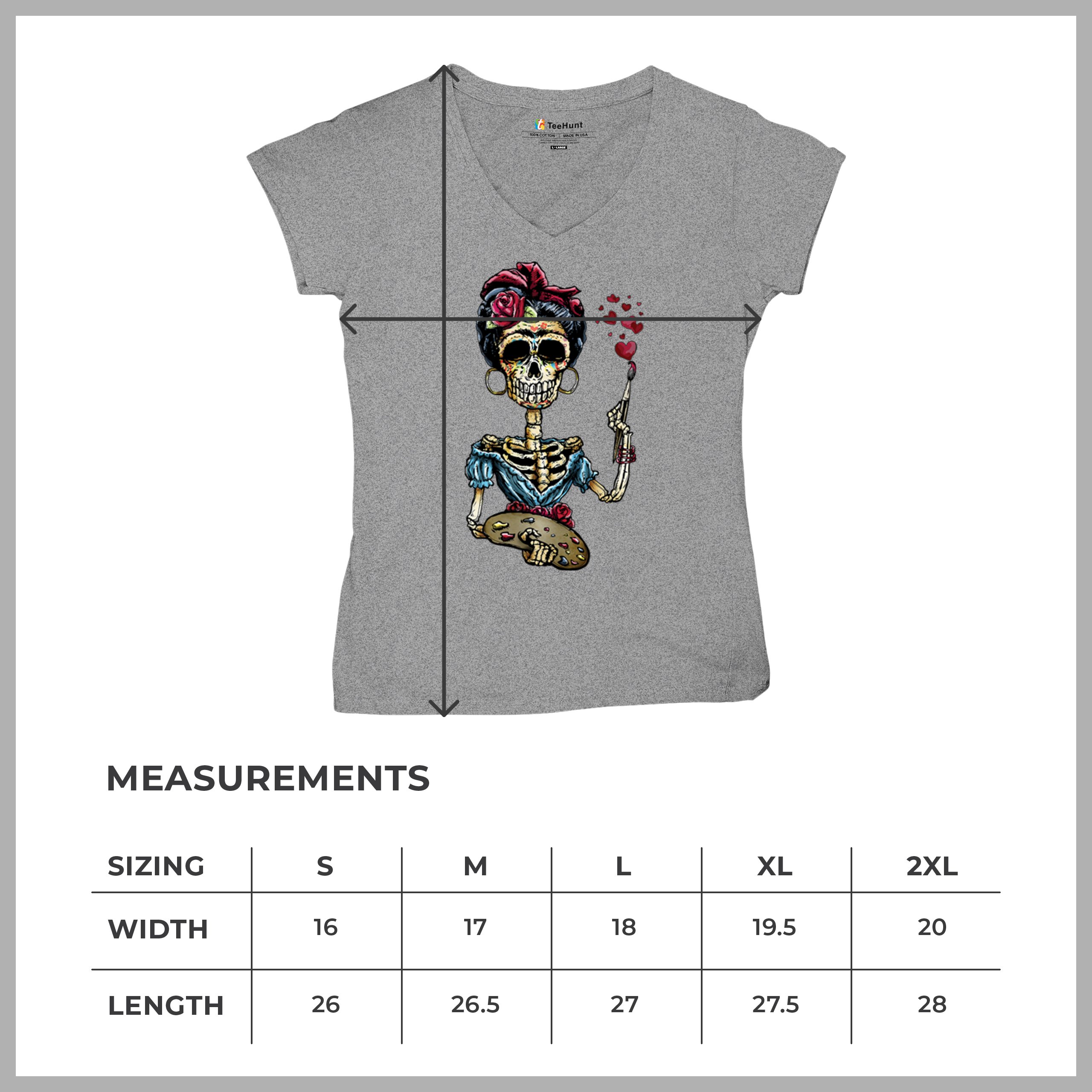 Frida Kahlo Sugar Skull Women's V-Neck T-shirt Calavera Day of the Dead Tee - Picture 15 of 71