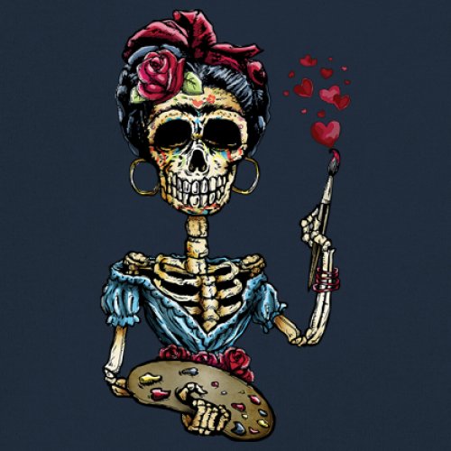 Frida Kahlo Sugar Skull Women's V-Neck T-shirt Calavera Day of the Dead Tee - Picture 39 of 71