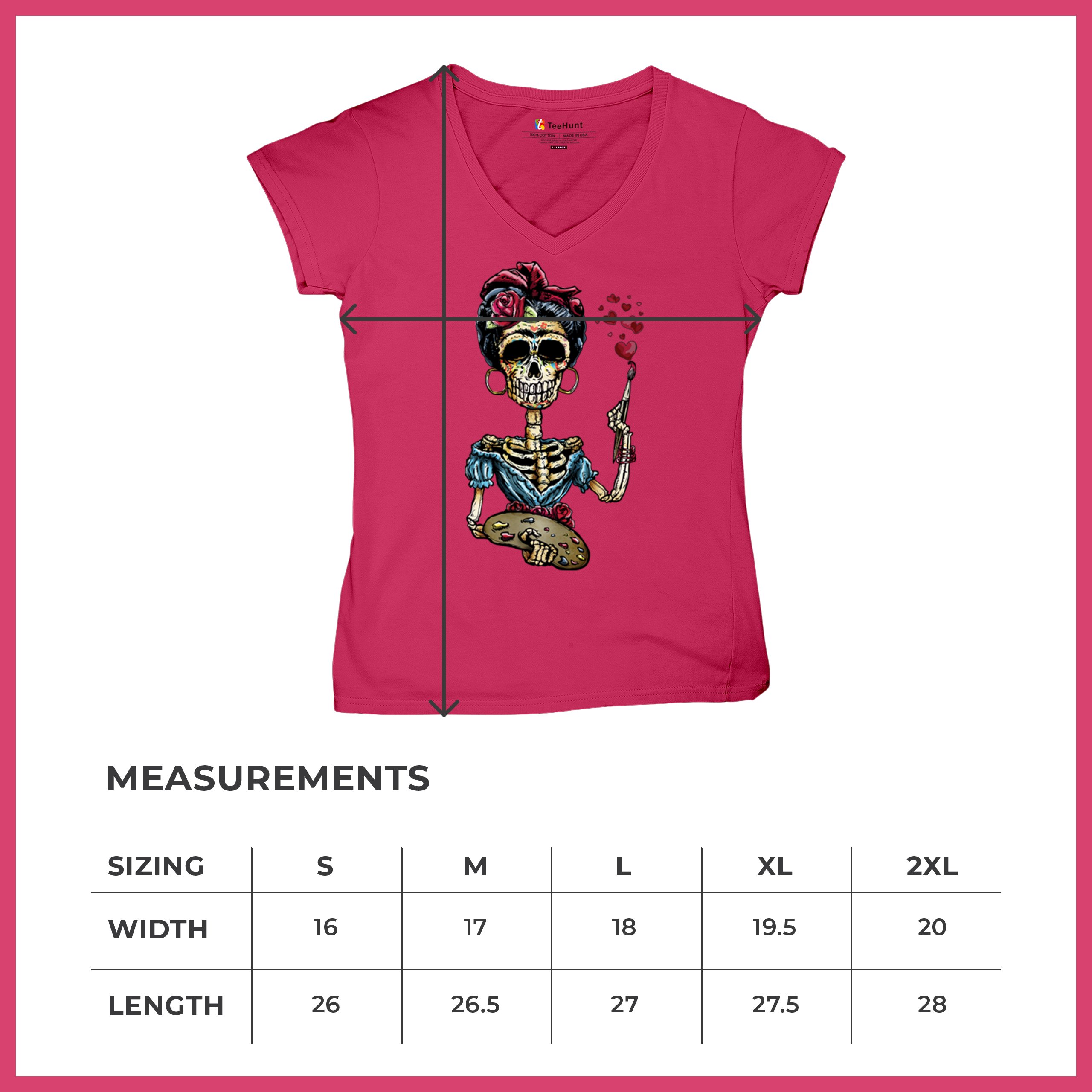 Frida Kahlo Sugar Skull Women's V-Neck T-shirt Calavera Day of the Dead Tee - Picture 64 of 71