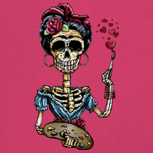 Frida Kahlo Sugar Skull Women's V-Neck T-shirt Calavera Day of the Dead Tee - Picture 60 of 71