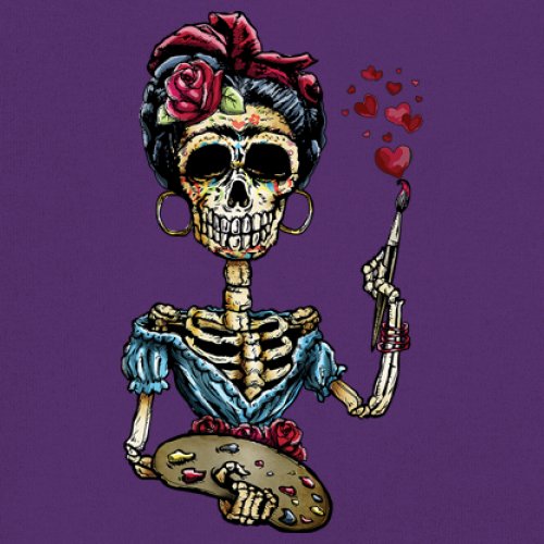 Frida Kahlo Sugar Skull Women's V-Neck T-shirt Calavera Day of the Dead Tee - Picture 18 of 71