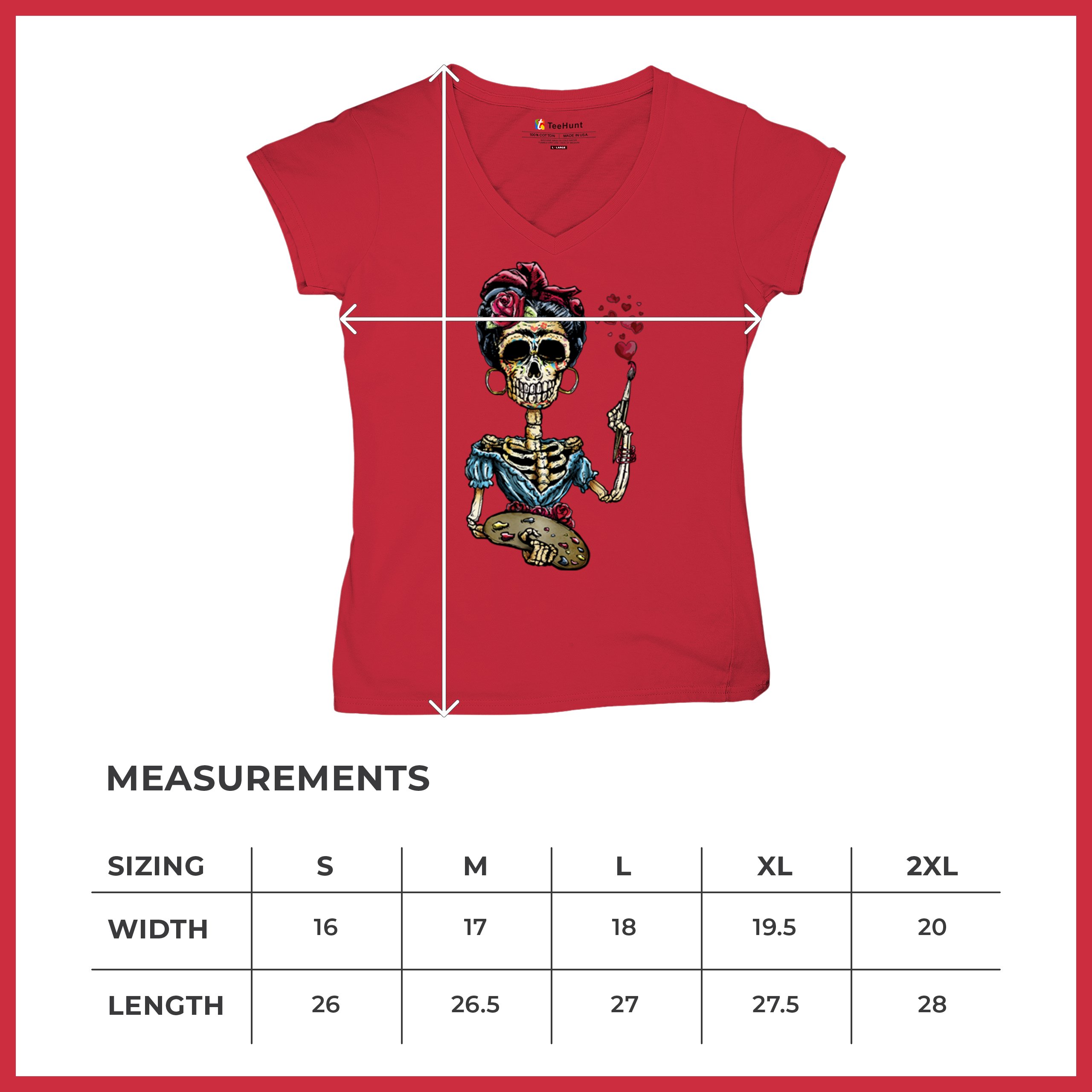 Frida Kahlo Sugar Skull Women's V-Neck T-shirt Calavera Day of the Dead Tee - Picture 29 of 71