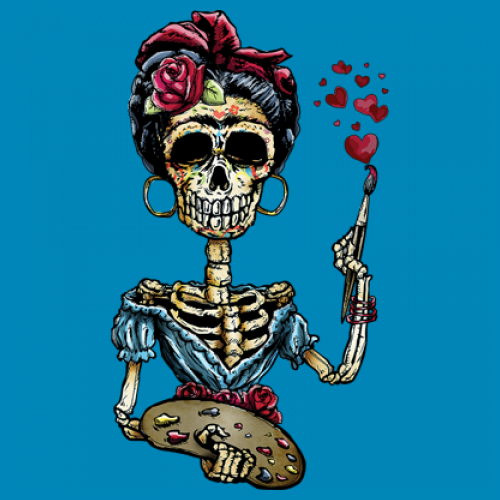 Frida Kahlo Sugar Skull Women's V-Neck T-shirt Calavera Day of the Dead Tee - Picture 67 of 71