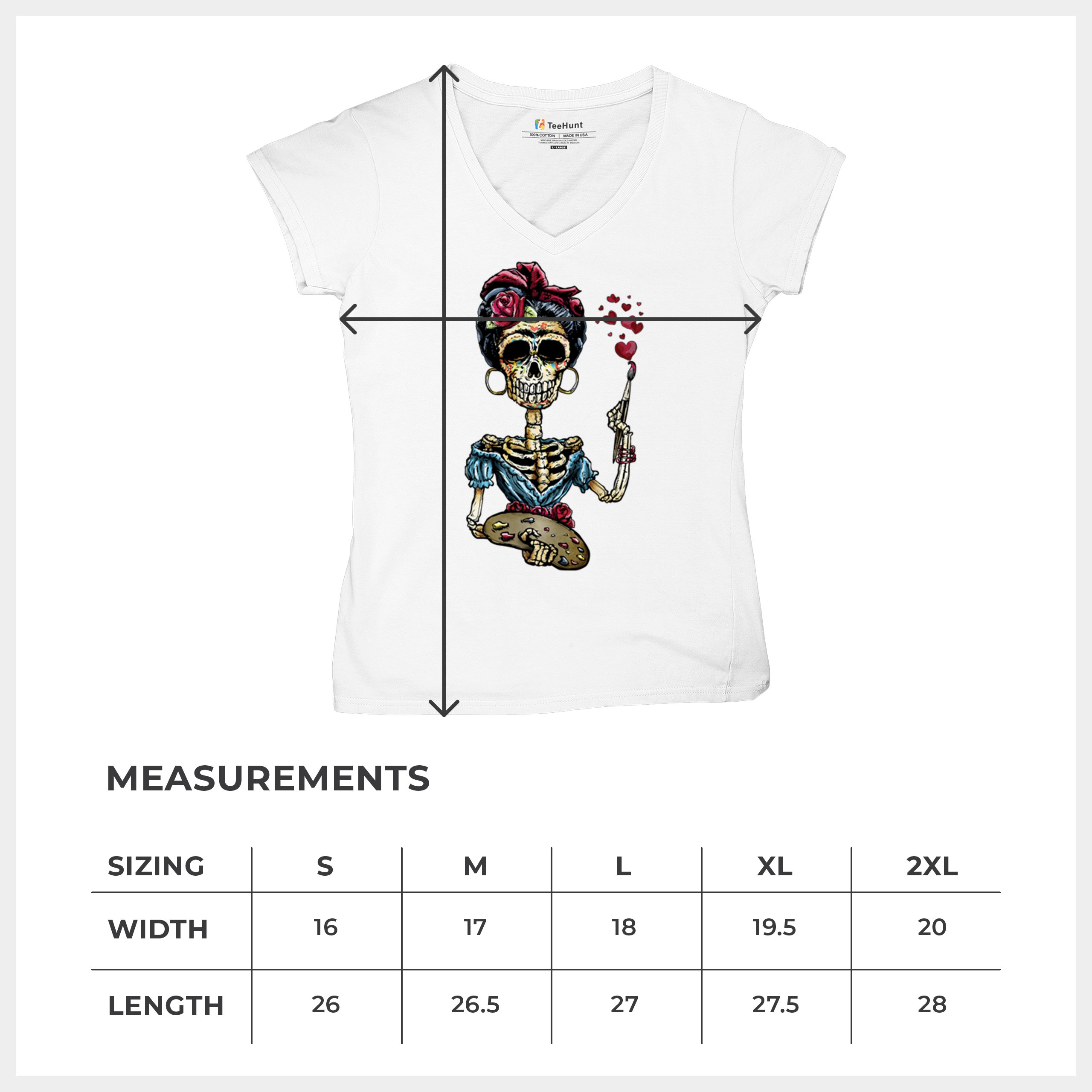 Frida Kahlo Sugar Skull Women's V-Neck T-shirt Calavera Day of the Dead Tee - Picture 36 of 71