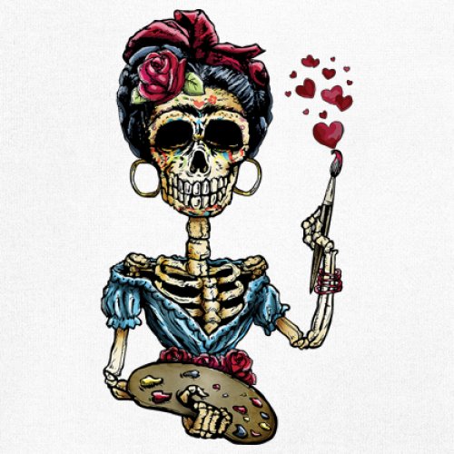 Frida Kahlo Sugar Skull Women's V-Neck T-shirt Calavera Day of the Dead Tee - Picture 32 of 71