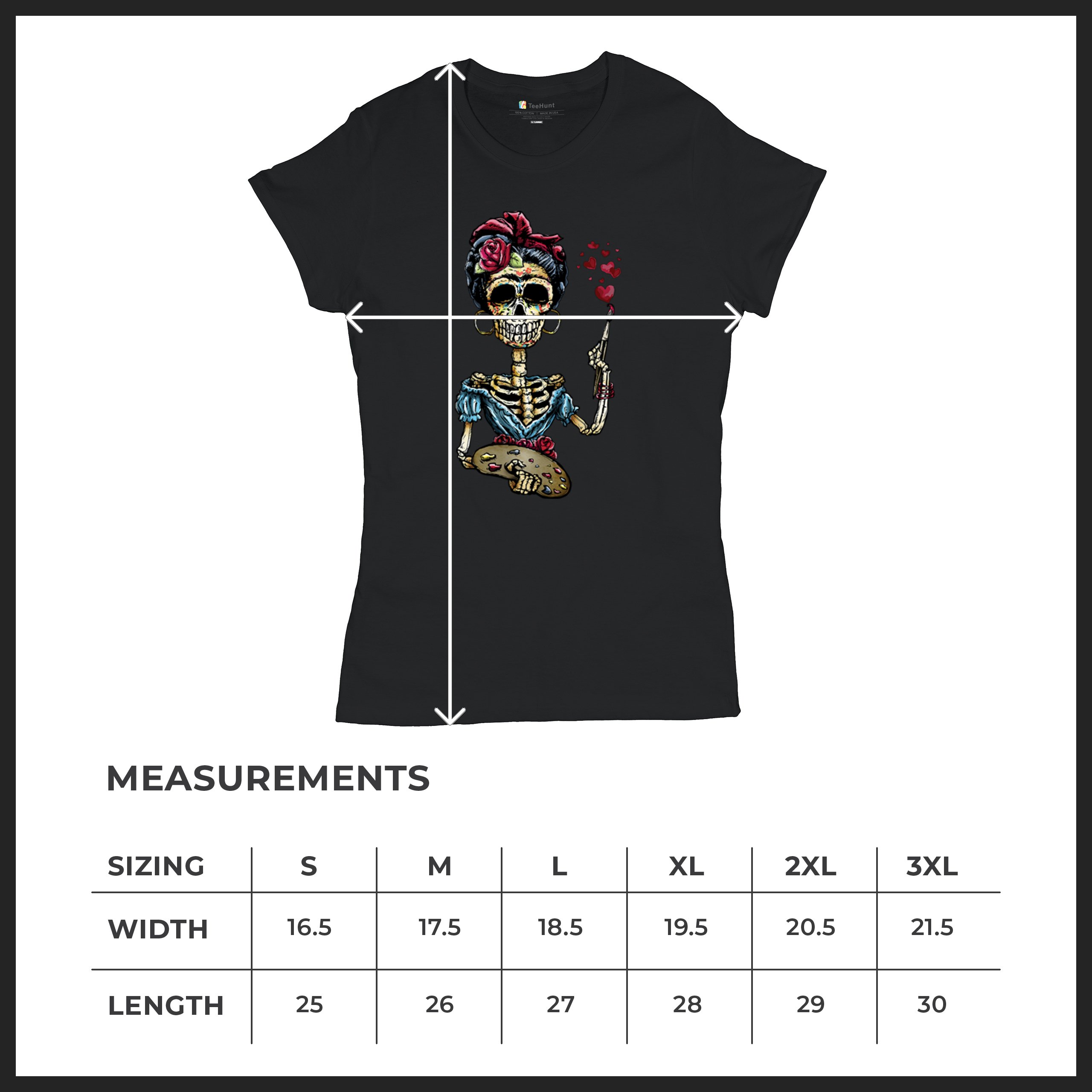 Frida Kahlo Sugar Skull T-Shirt Calavera Mexican Day of the Dead Women's Tee - Picture 8 of 50