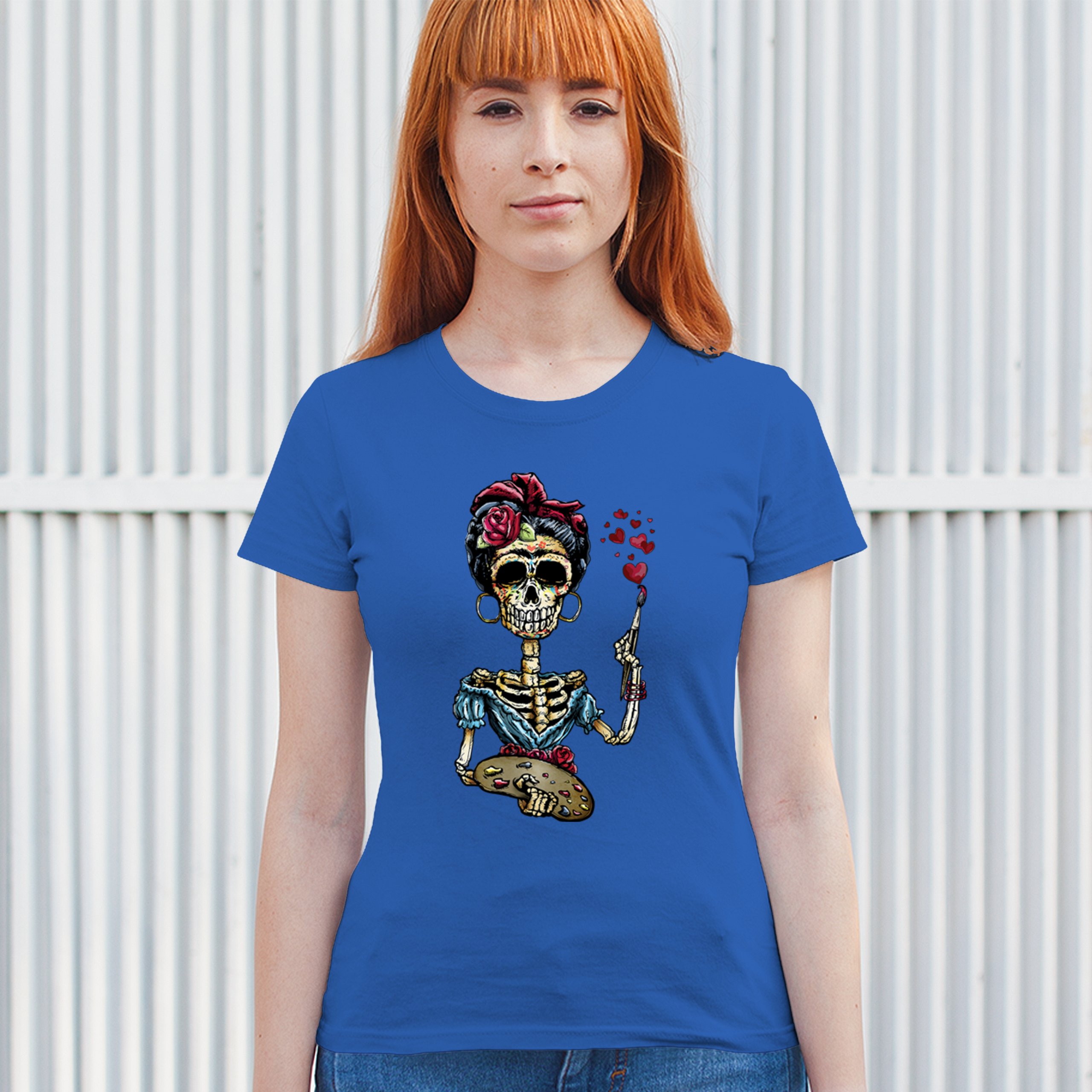 Frida Kahlo Sugar Skull T-Shirt Calavera Mexican Day of the Dead Women's Tee - Picture 33 of 50