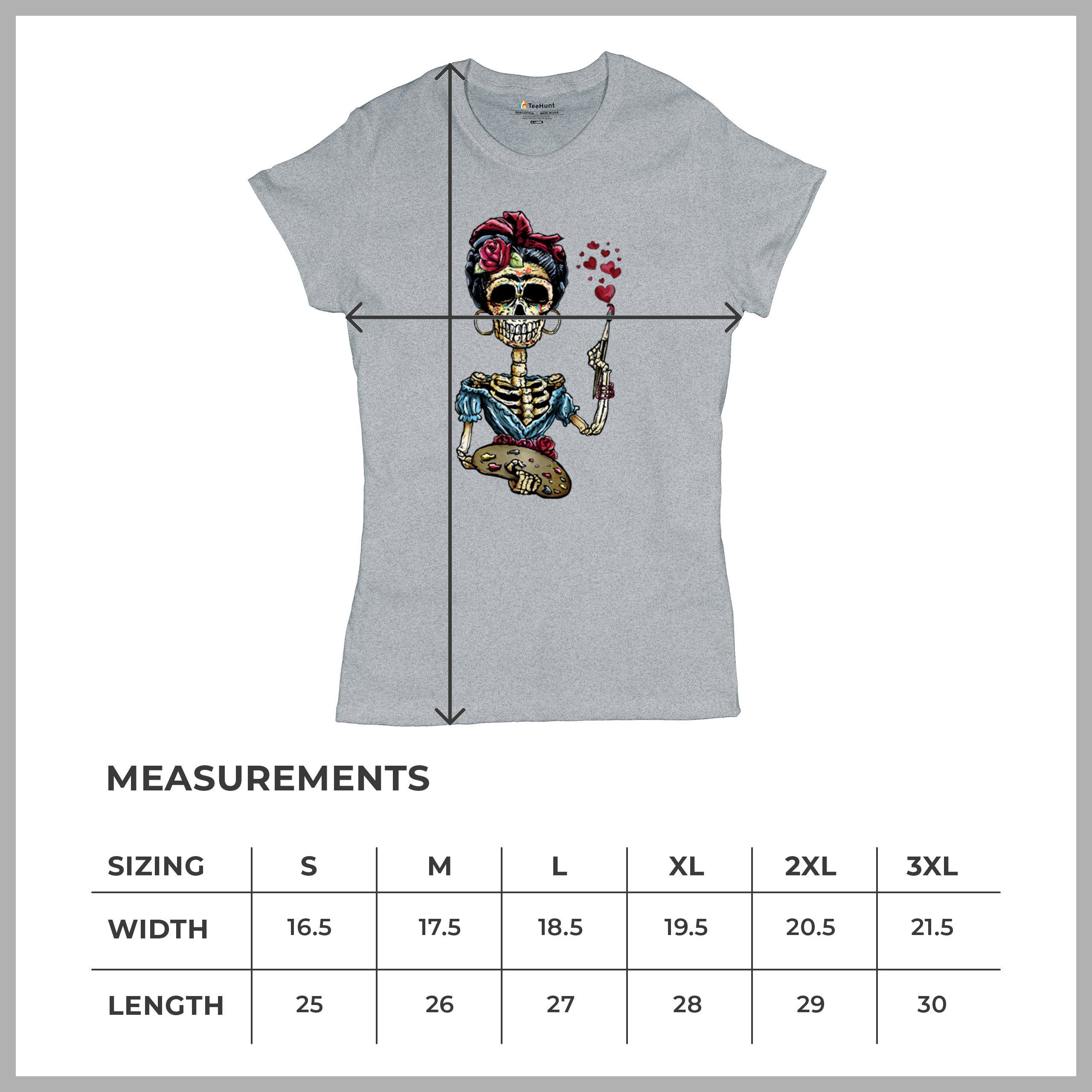 Frida Kahlo Sugar Skull T-Shirt Calavera Mexican Day of the Dead Women's Tee - Picture 15 of 50