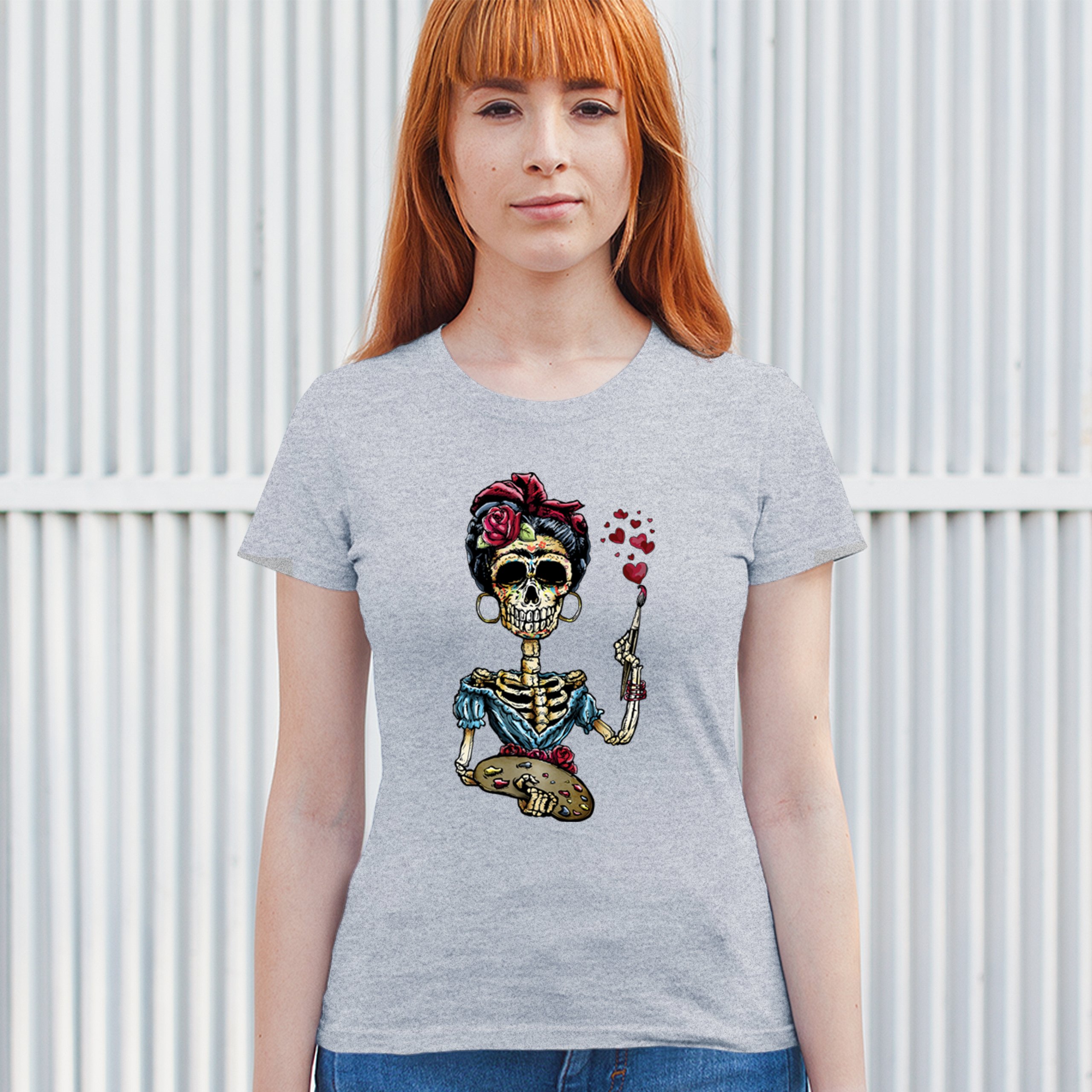 Frida Kahlo Sugar Skull T-Shirt Calavera Mexican Day of the Dead Women's Tee - Picture 12 of 50