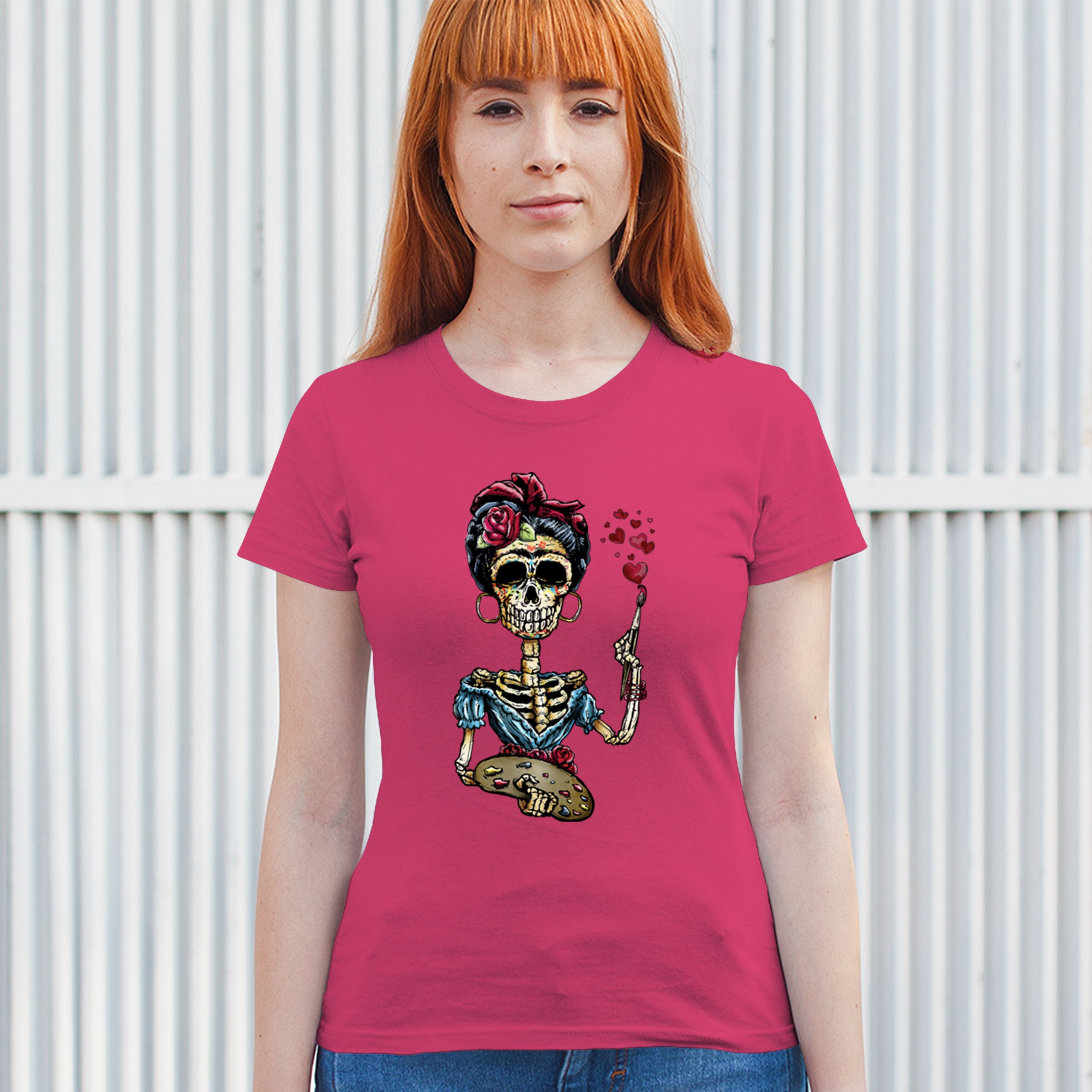Frida Kahlo Sugar Skull T-Shirt Calavera Mexican Day of the Dead Women's Tee - Picture 47 of 50