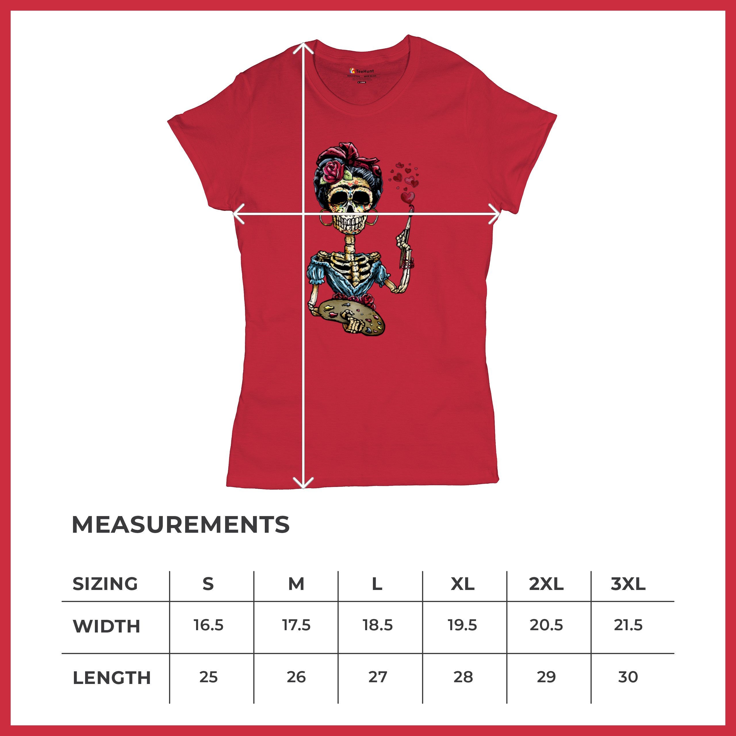 Frida Kahlo Sugar Skull T-Shirt Calavera Mexican Day of the Dead Women's Tee - Picture 22 of 50