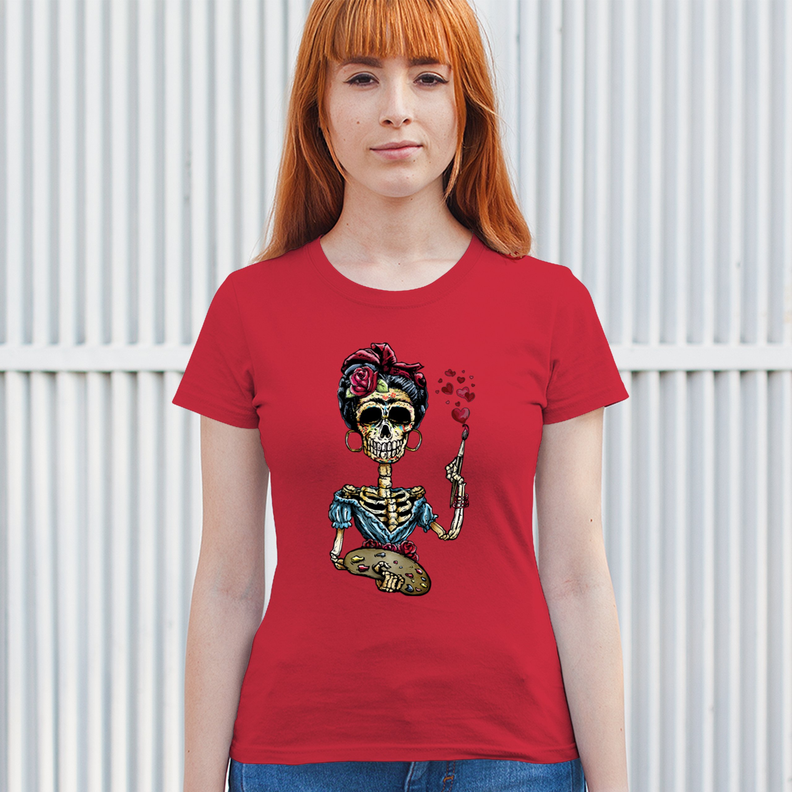 Frida Kahlo Sugar Skull T-Shirt Calavera Mexican Day of the Dead Women's Tee - Picture 19 of 50
