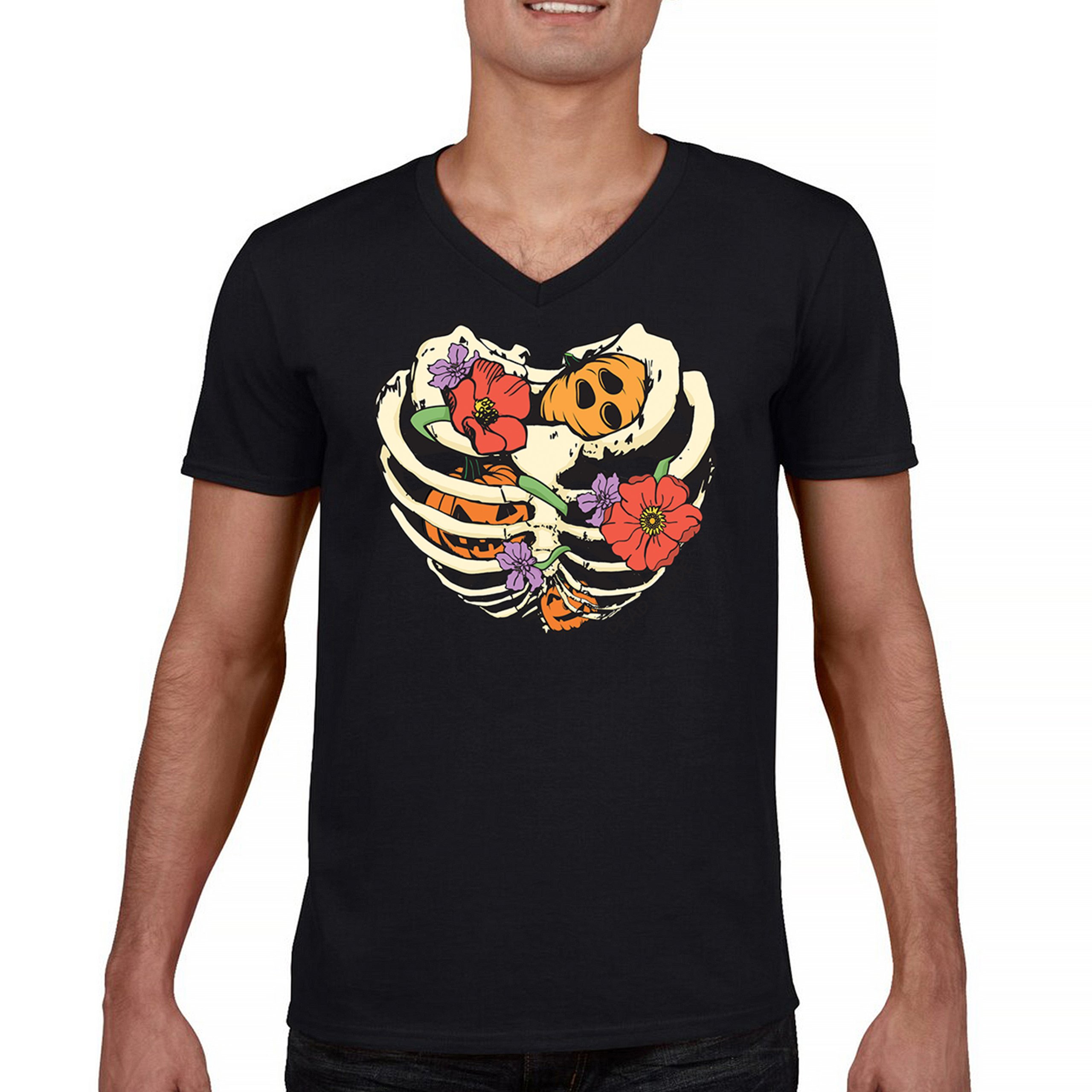 Dead Inside V-Neck T-shirt Halloween Rib Cage Trick Or Treat Spooky Cute Tee
