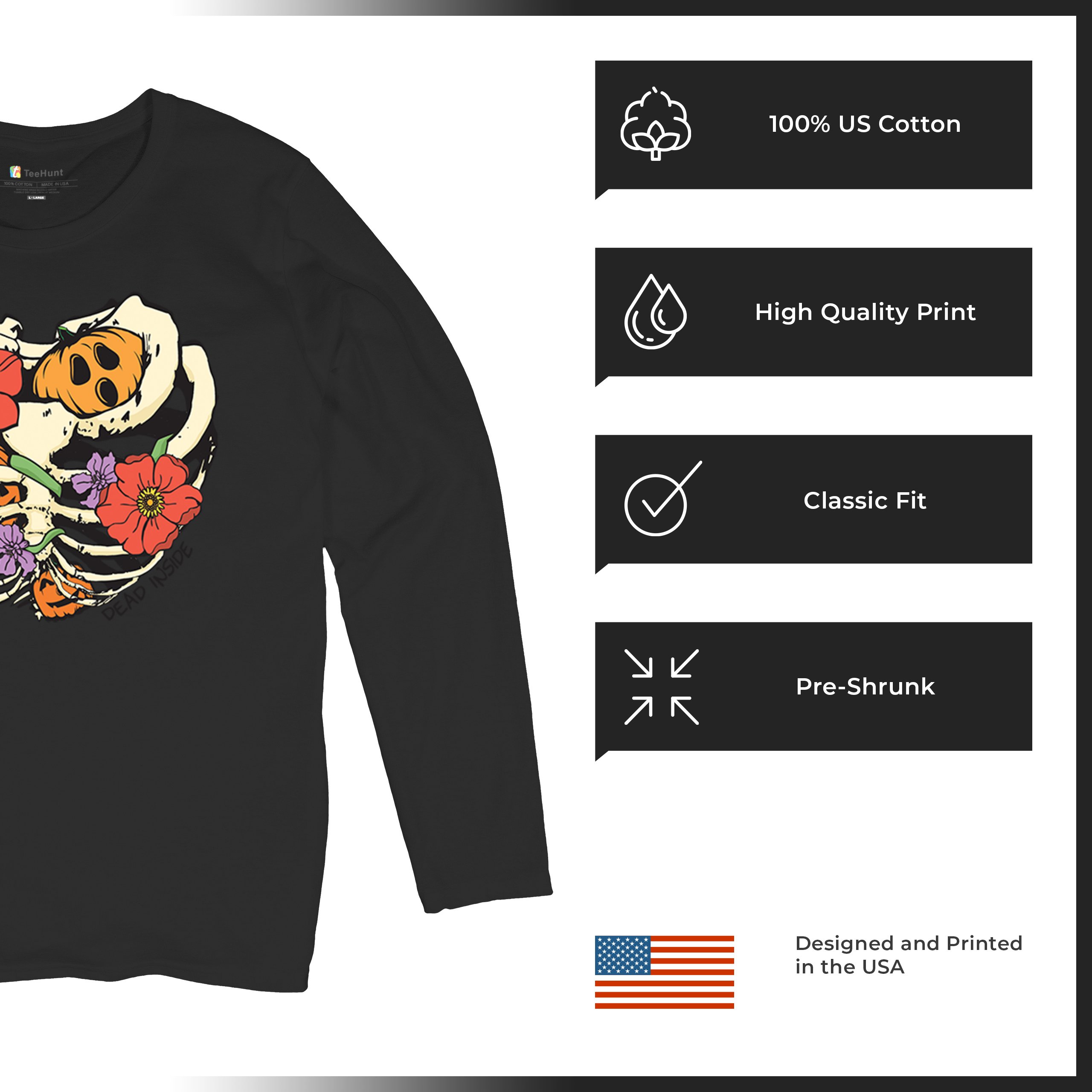 Dead Inside Women's Long Sleeve T-shirt Halloween Rib Cage Trick Or Treat Cute - Picture 7 of 50