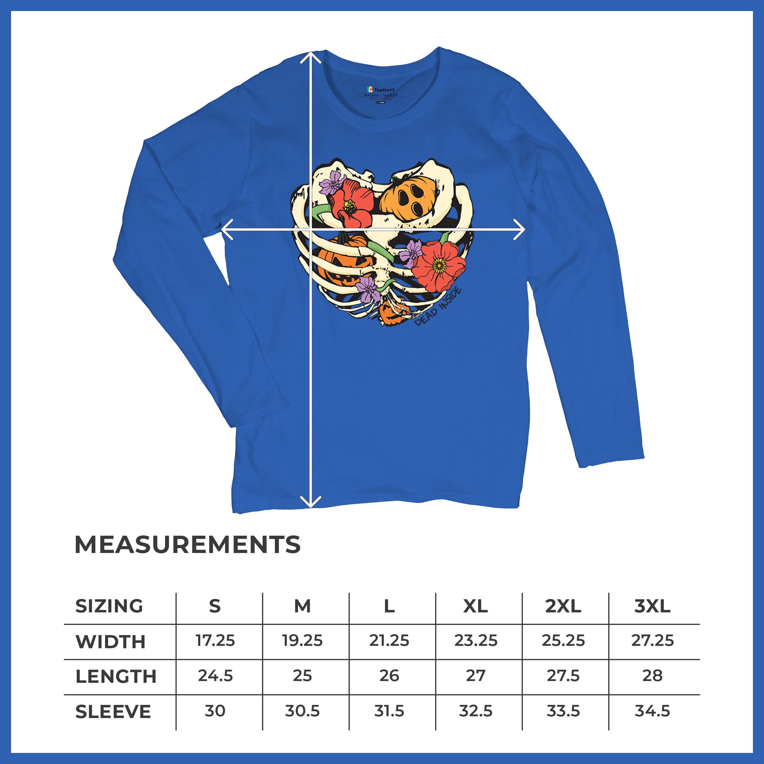 Dead Inside Women's Long Sleeve T-shirt Halloween Rib Cage Trick Or Treat Cute - Picture 43 of 50