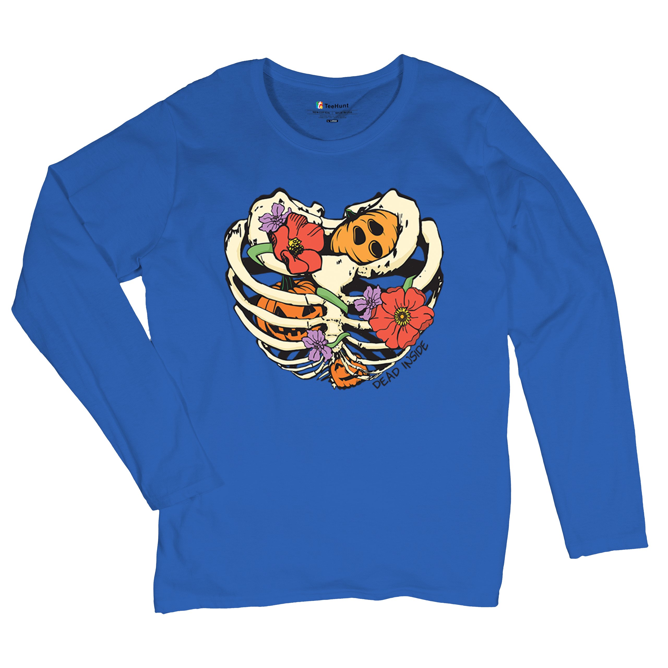 Dead Inside Women's Long Sleeve T-shirt Halloween Rib Cage Trick Or Treat Cute - Picture 41 of 50